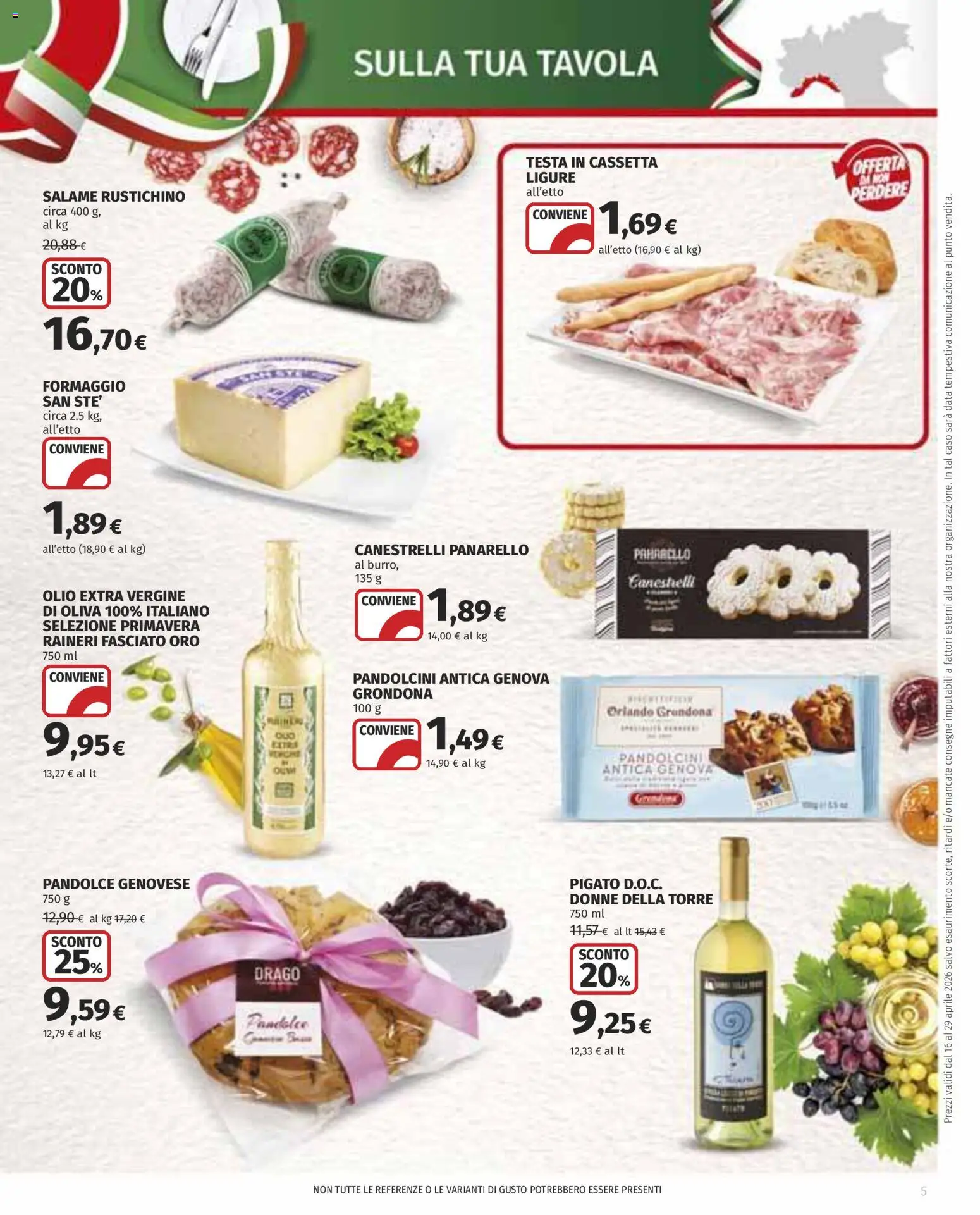 Volantino COOP del 16.04.2026 | Pagina: 5 | Prodotti: Salame, Formaggio, Olio extra vergine, Canestrelli