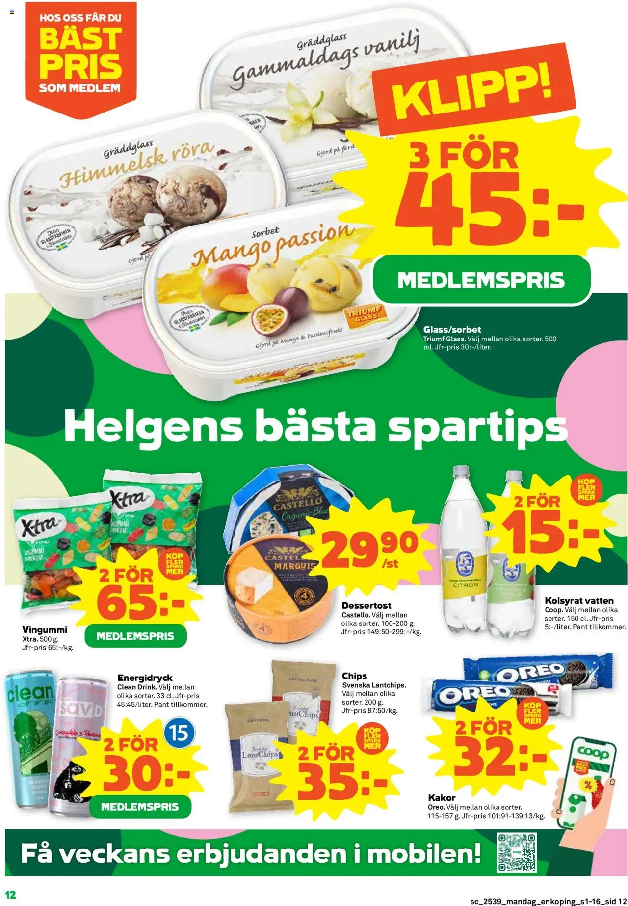 Stora Coop reklamblad aktuell från 22.09.2025 | Sida: 12 | Produkter: Oreo, Glass, Citron, Mango