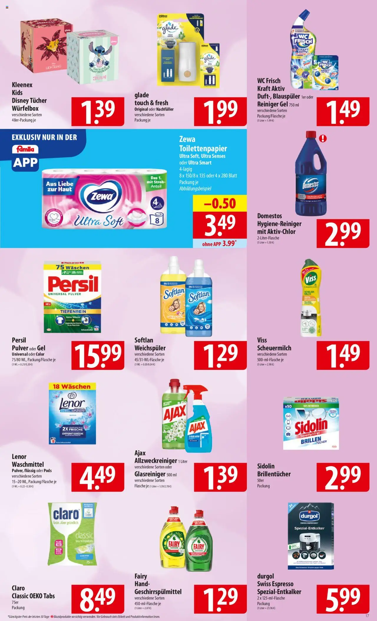 Famila Prospekt 	 - gültig ab dem 30.06.2025 | Seite: 17 | Produkte: Zewa, Weichspüler, Waschmittel, Persil