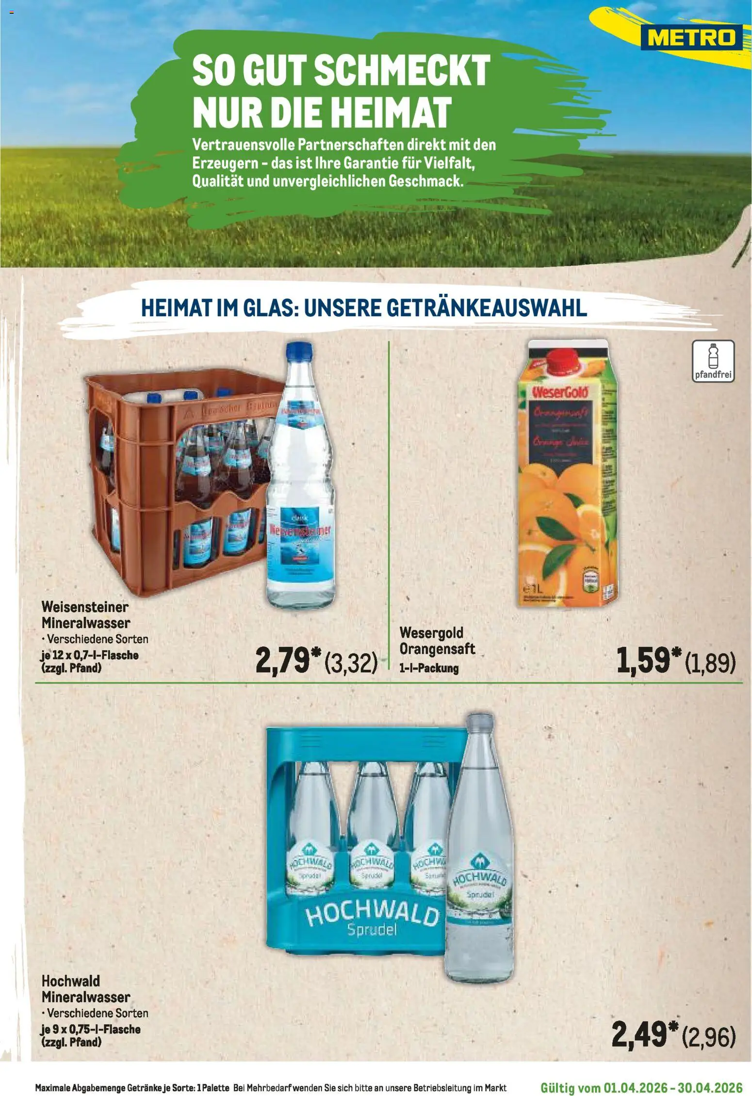 Metro Regionaler Flyer – gültig ab 01.04.2026 | Seite: 7 | Produkte: Orangensaft, Mineralwasser