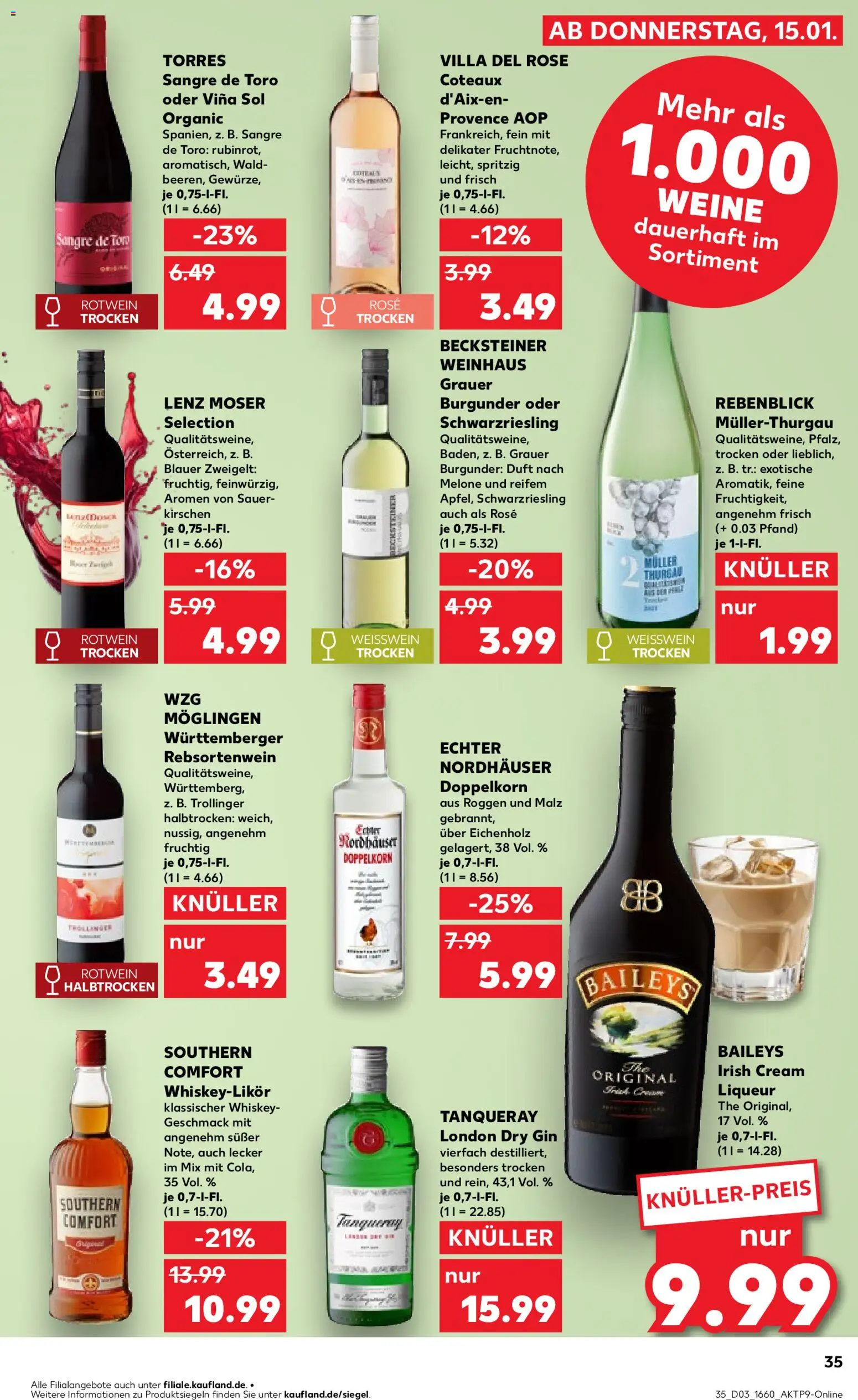 Kaufland prospekt Potsdam	 – gültig ab 15.01.2026 | Seite: 35 | Produkte: Weißwein, Rotwein, Baileys, Gin