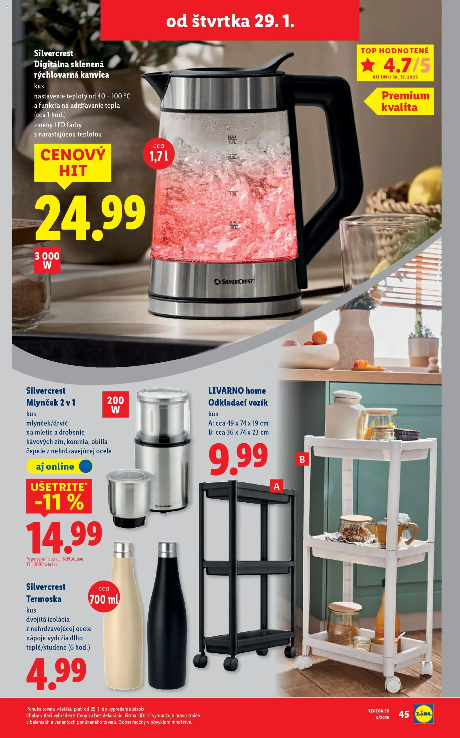 Nové Lidl akcie – leták je platný od 29.01.2026 | Strana: 29 | Produkty: Rýchlovarná kanvica, Kanvica