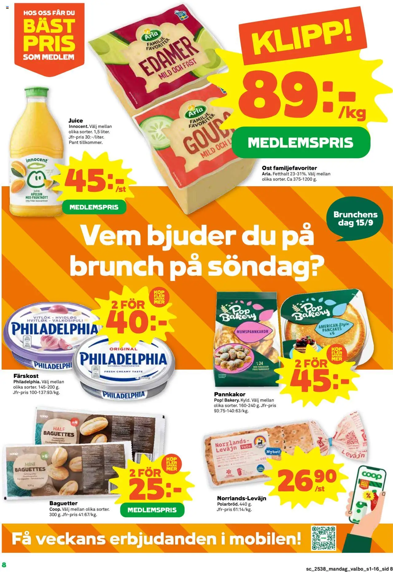 Coop Forum reklamblad aktuell från 15.09.2025 | Sida: 8 | Produkter: Ost, Juice, Vitlök, Apelsin