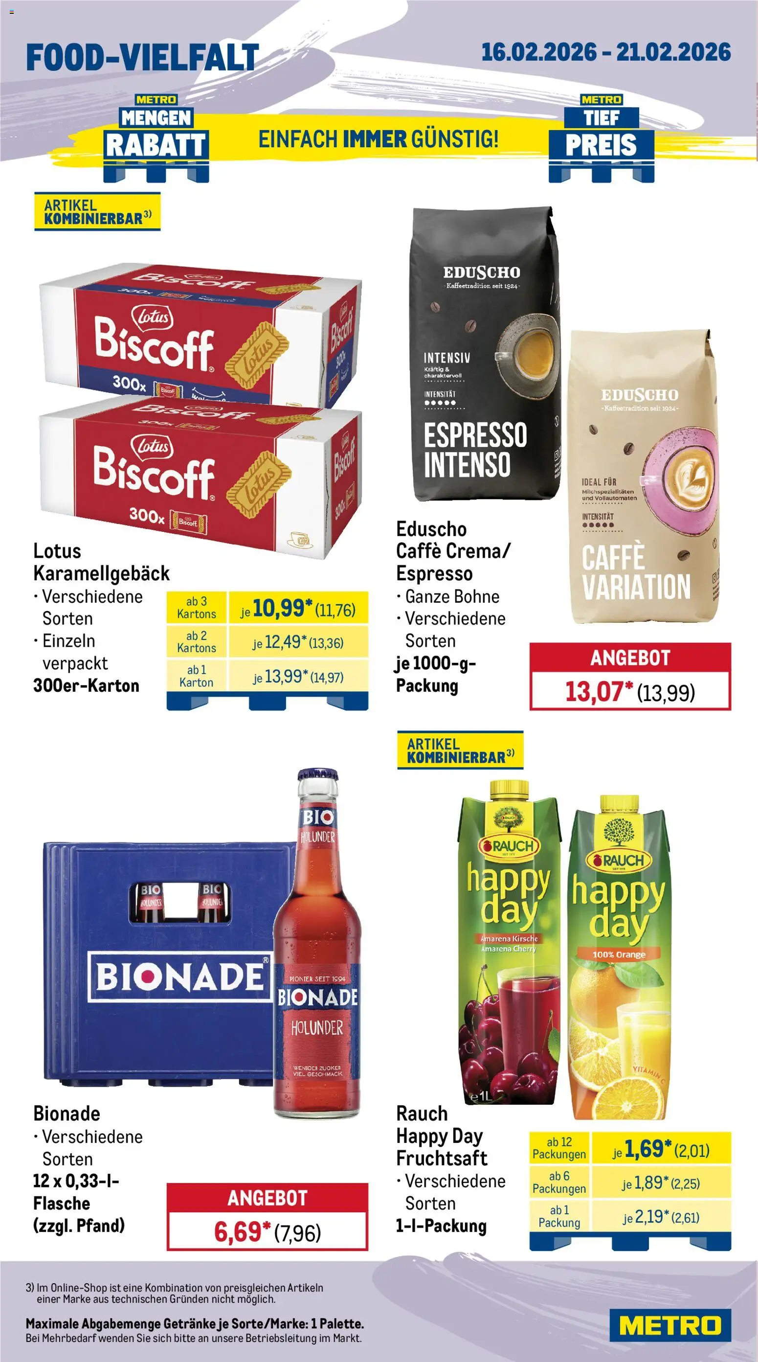 Metro Wochen-Angebote Gastro – gültig ab 16.02.2026 | Seite: 14 | Produkte: Bionade, Fruchtsaft, Eduscho