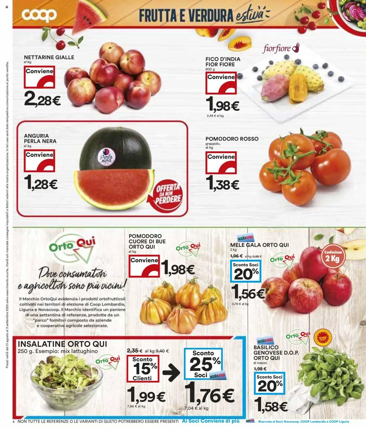 Volantino COOP del 21.08.2025 | Pagina: 4 | Prodotti: Mele, Pomodoro, Anguria, Data