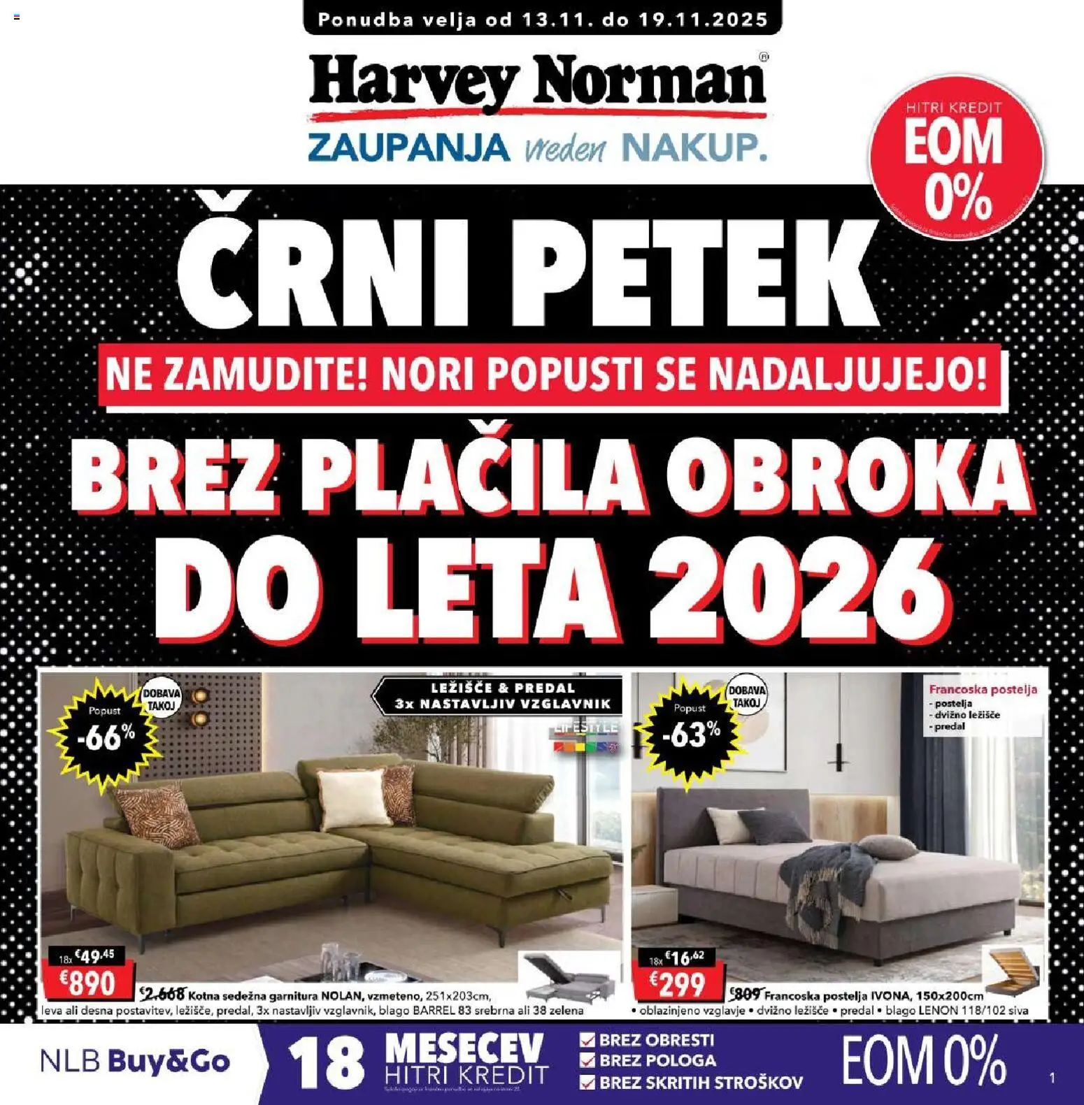Novi Harvey Norman katalog ponudbe – veljaven od 13.11.2025 | Stran: 1 | Izdelki: Vzglavnik, Ležišče, Postelja, Sedezna garnitura