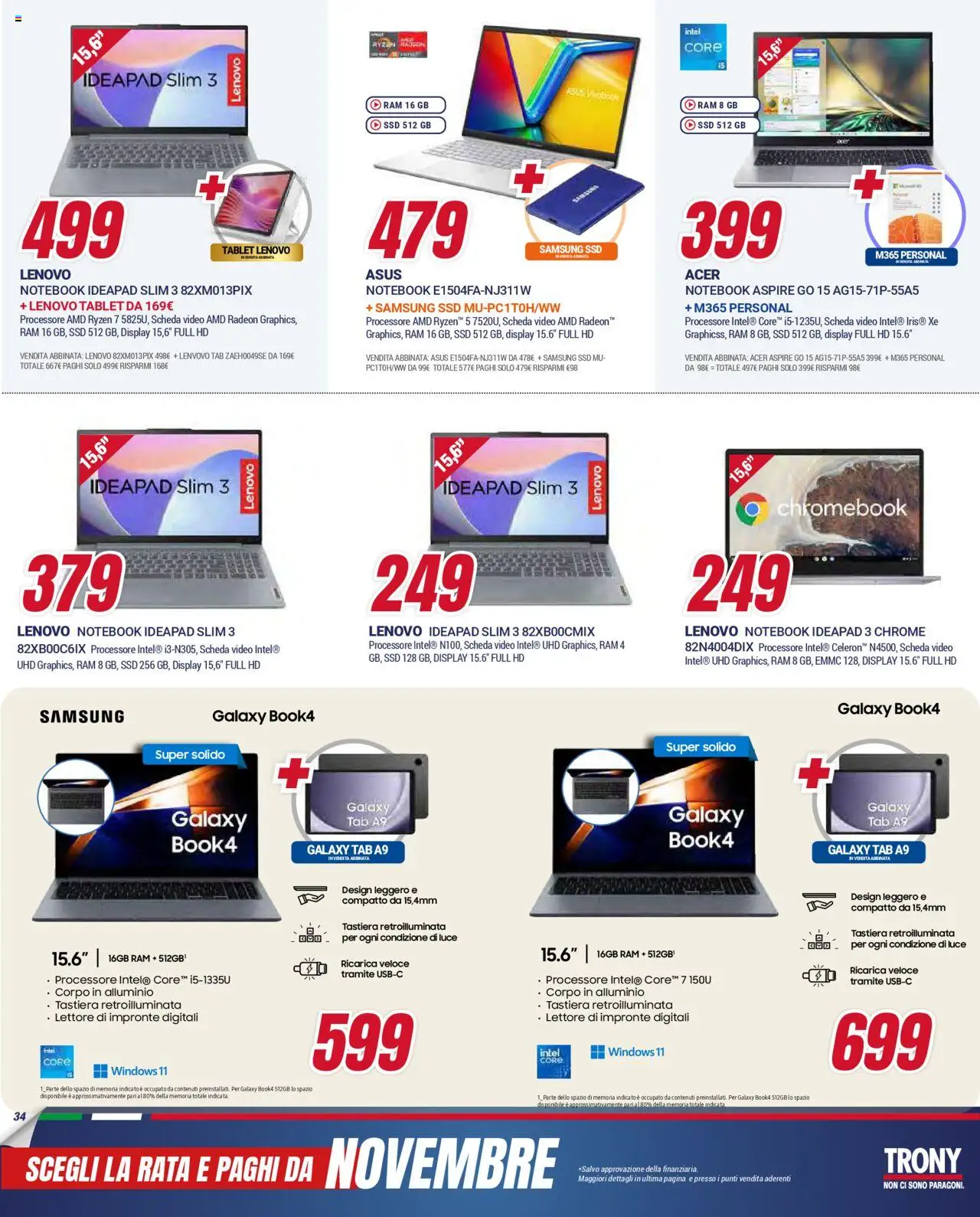 Volantino Trony del 21.08.2025 | Pagina: 34 | Prodotti: Notebook, Samsung Galaxy, Tablet, Samsung