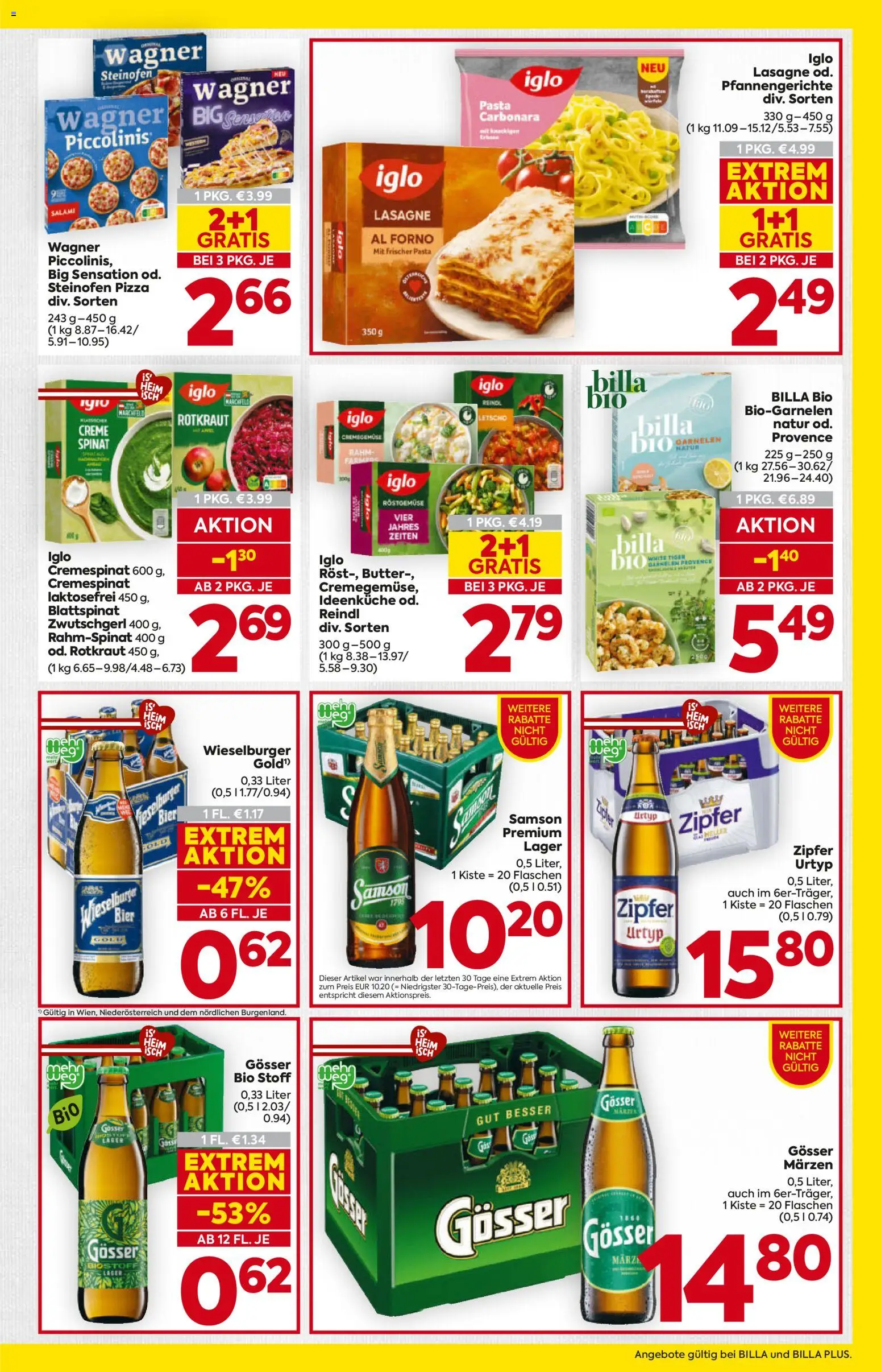 Billa AT akciós ujság - amely érvényes a következő dátumtól: 29.01.2026 | Oldal: 15 | Termékek: Gösser, Pizza, Lasagne