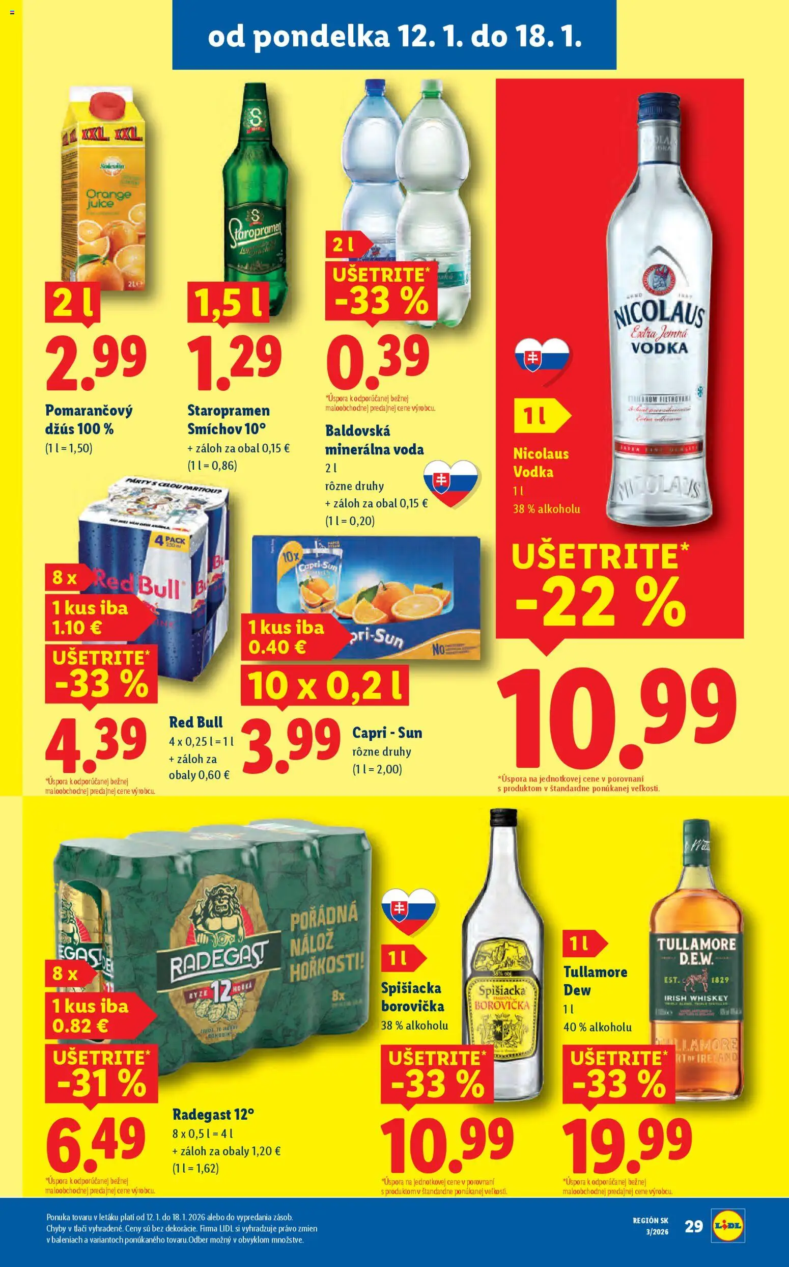 Nové Lidl akcie – leták je platný od 15.01.2026 | Strana: 63 | Produkty: Borovička, Staropramen, Minerálna voda, Tullamore Dew