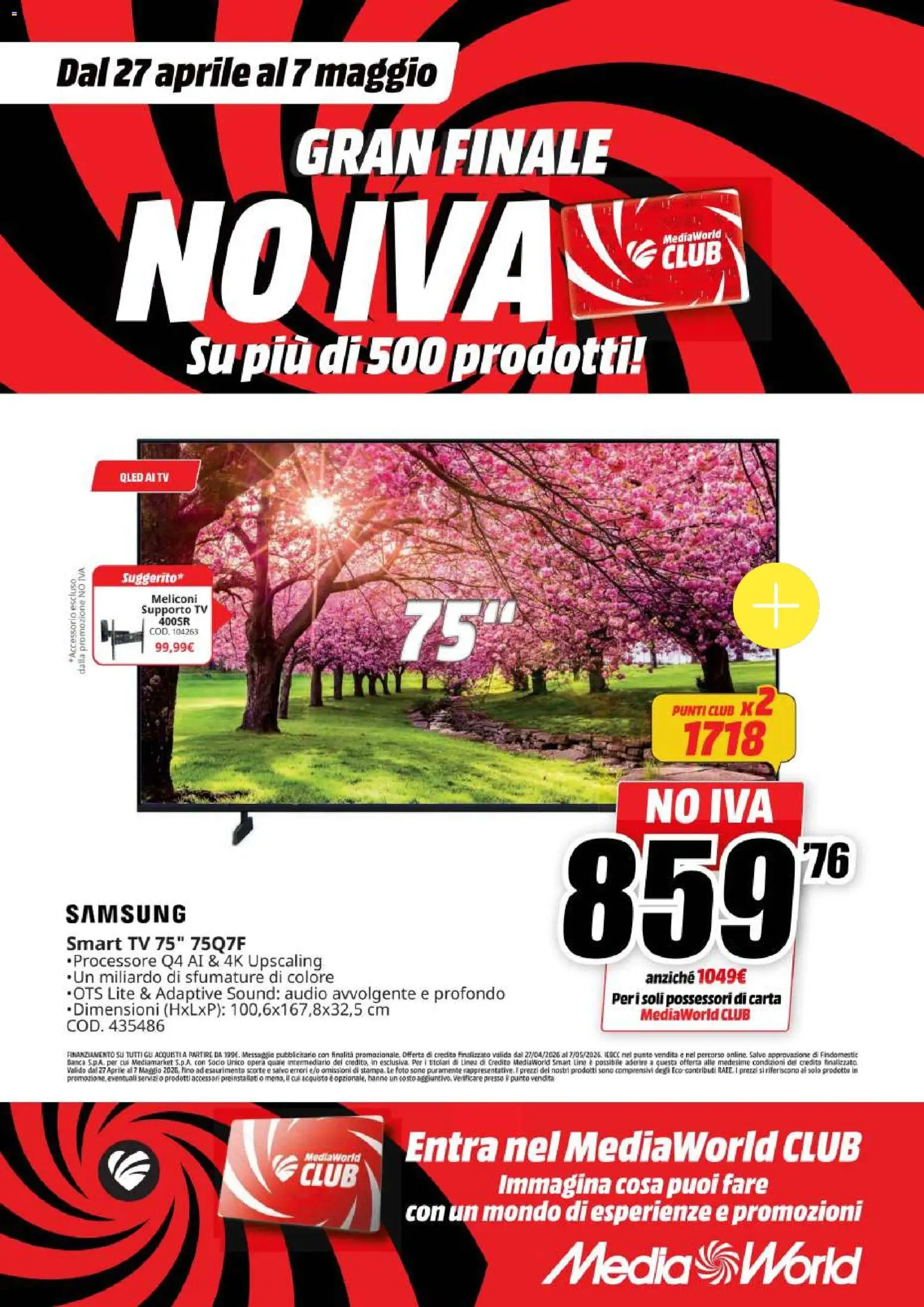 Volantino Media World del 27.04.2026 | Pagina: 7 | Prodotti: smart TV, TV, Audio, Samsung