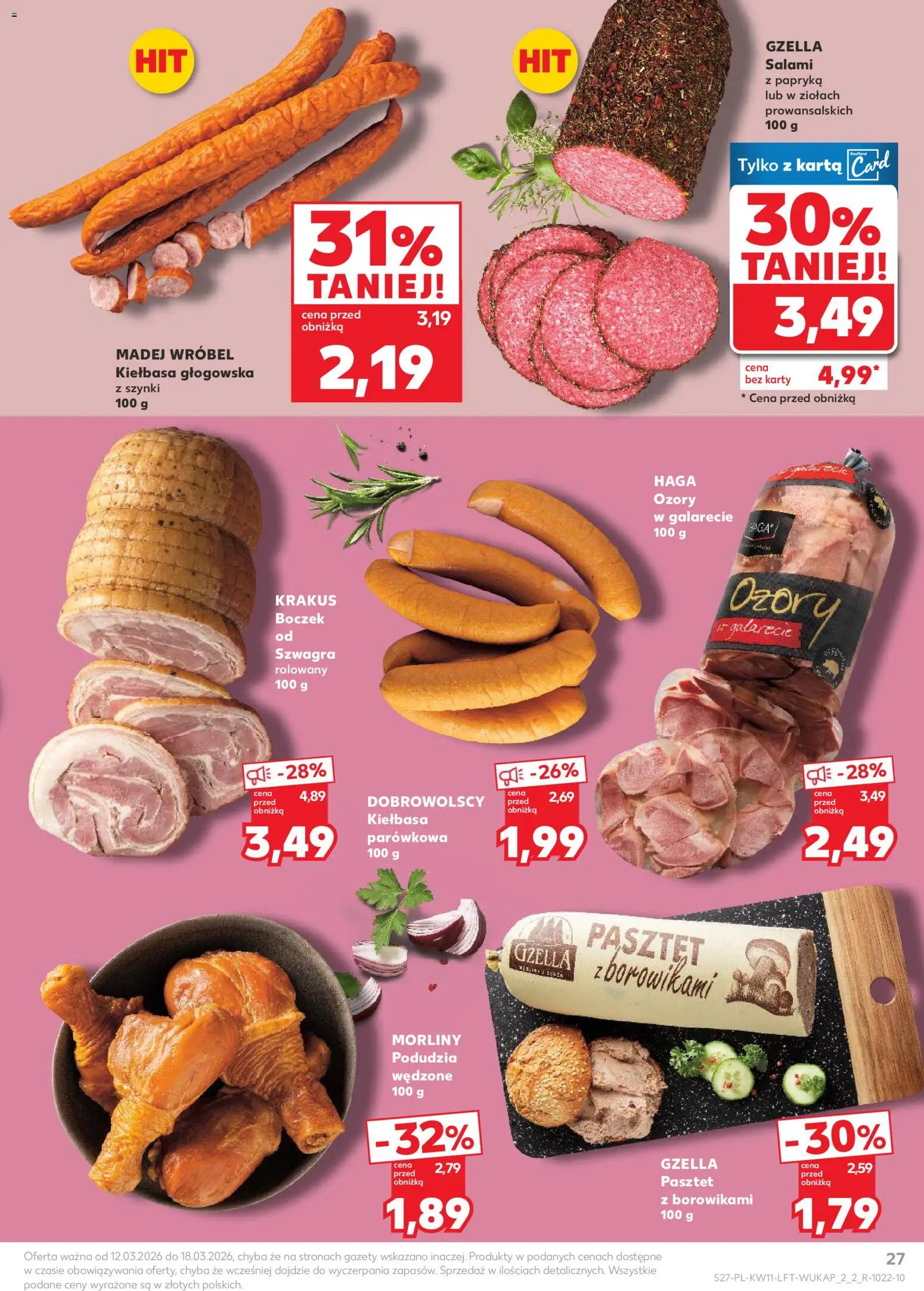 Kaufland gazetka od 12.03.2026 | Strona: 27 | Produkty: Kiełbasa, Papryka, Boczek, Salami