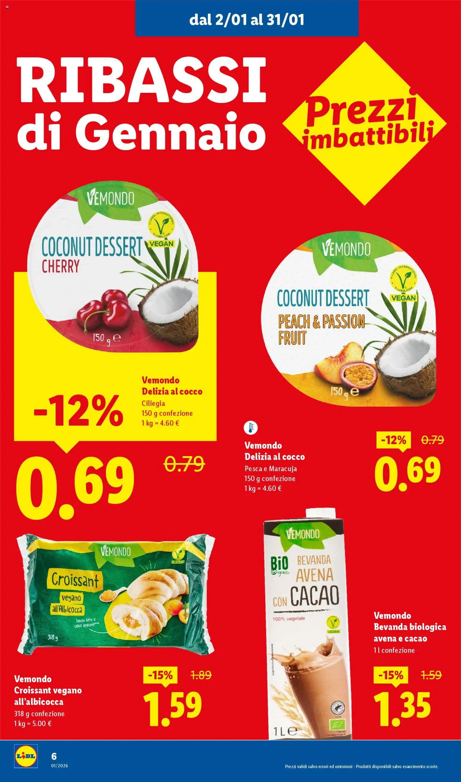 Volantino Lidl del 02.01.2026 | Pagina: 6 | Prodotti: Latte, Cocco, Croissant, Cacao