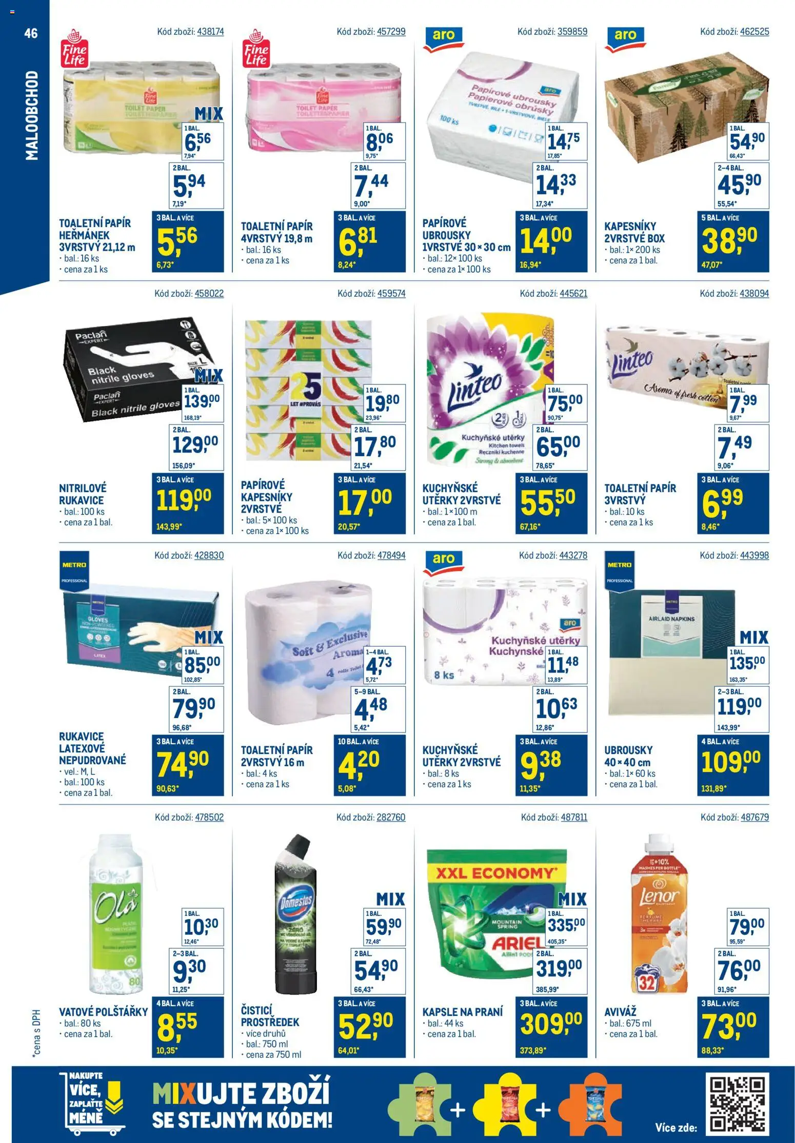 Makro leták - Stabilně výhodná cena - maloobchod od 24.09.2025 | Strana: 46 | Produkty: Polštářky, Aviváž, Lenor, Papířové ubrousky