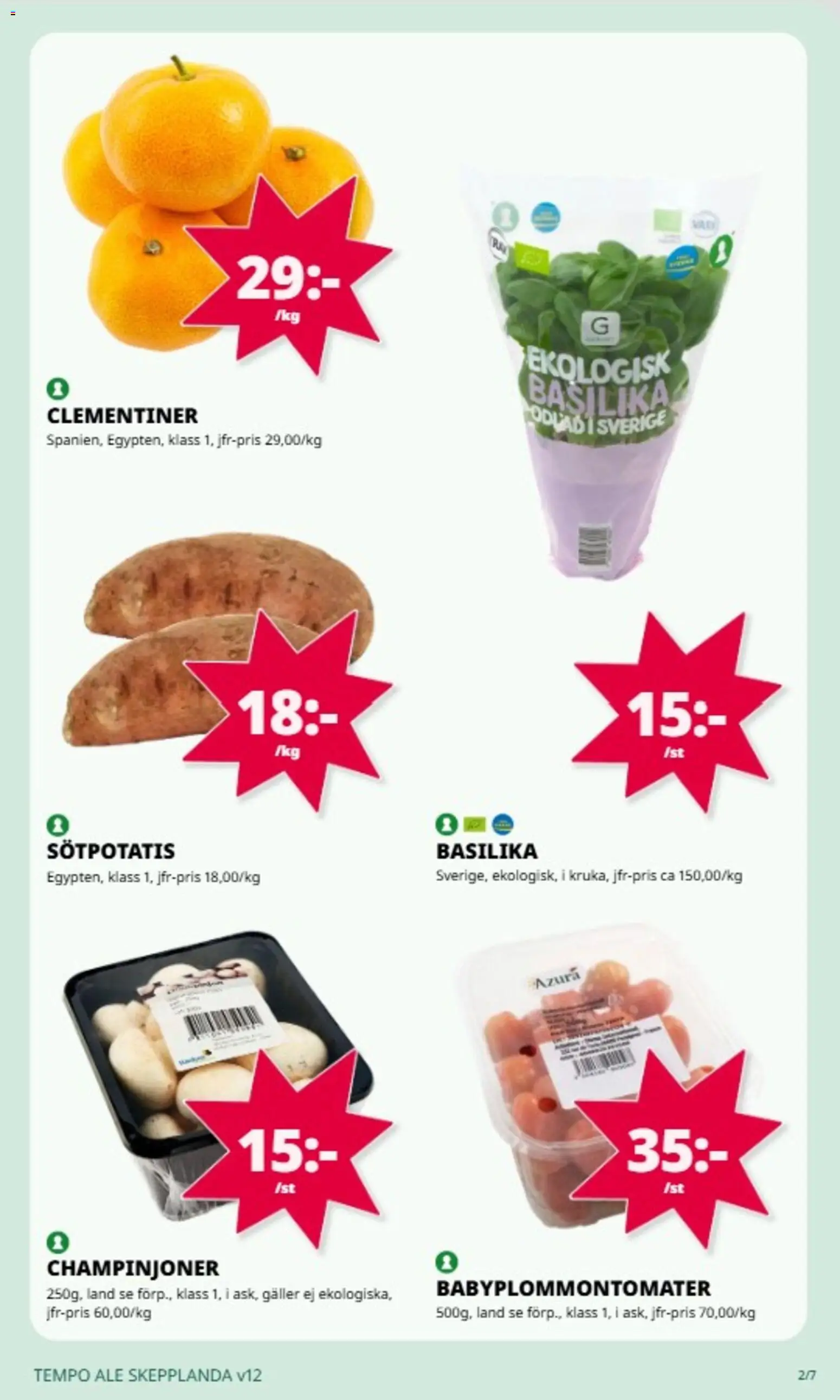 Tempo reklamblad aktuell från 16.03.2026 | Sida: 3 | Produkter: Galler, Champinjoner, Sötpotatis, Basilika