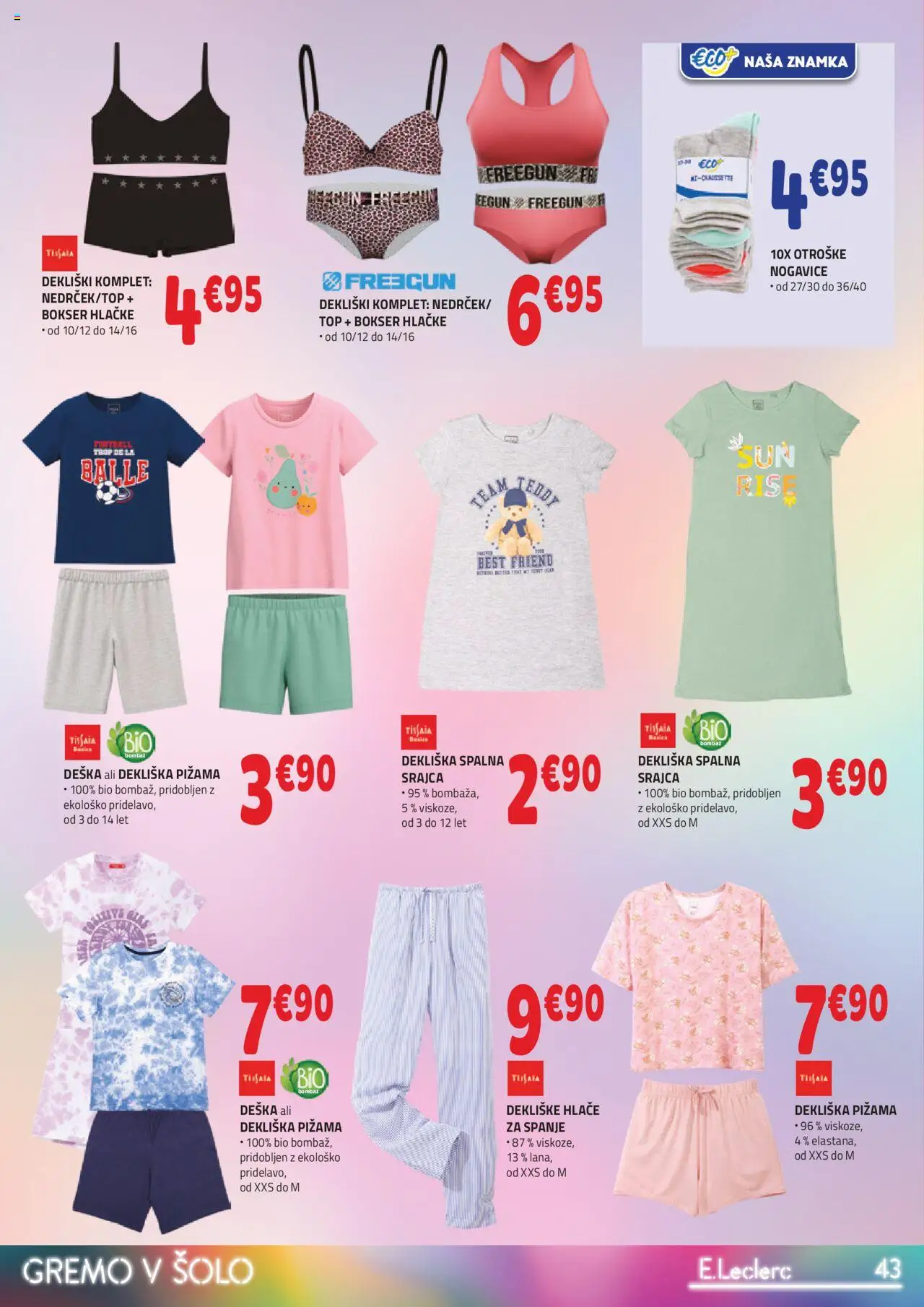 E.leclerc - Katalog Gremo v šolo │ velja od 06.08.2025 | Stran: 12 | Izdelki: Srajca, Pižama, Hlace, Nogavice