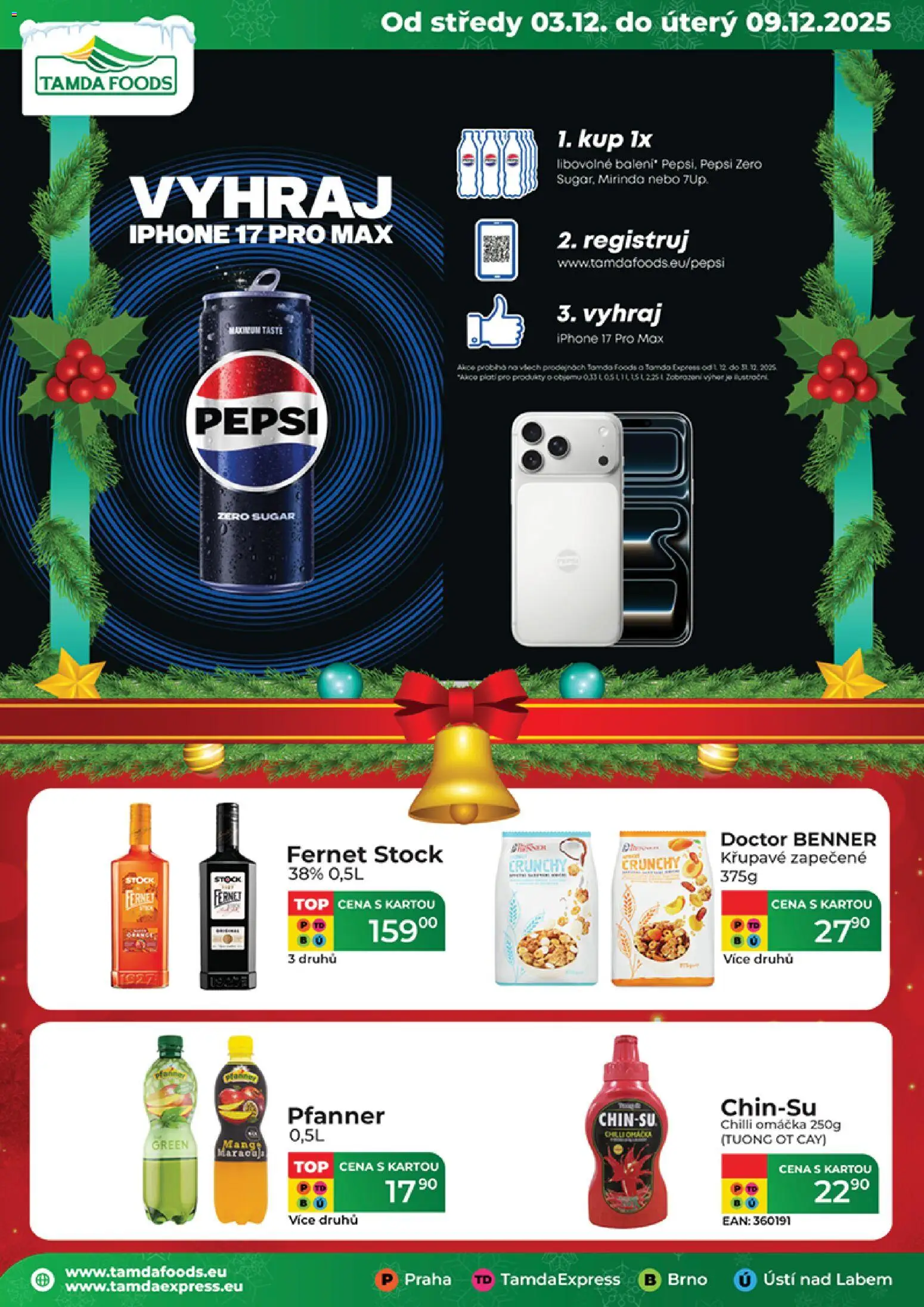 Tamda Foods leták od 03.12.2025 | Strana: 1 | Produkty: Pepsi Zero, Iphone, Mirinda, Fernet