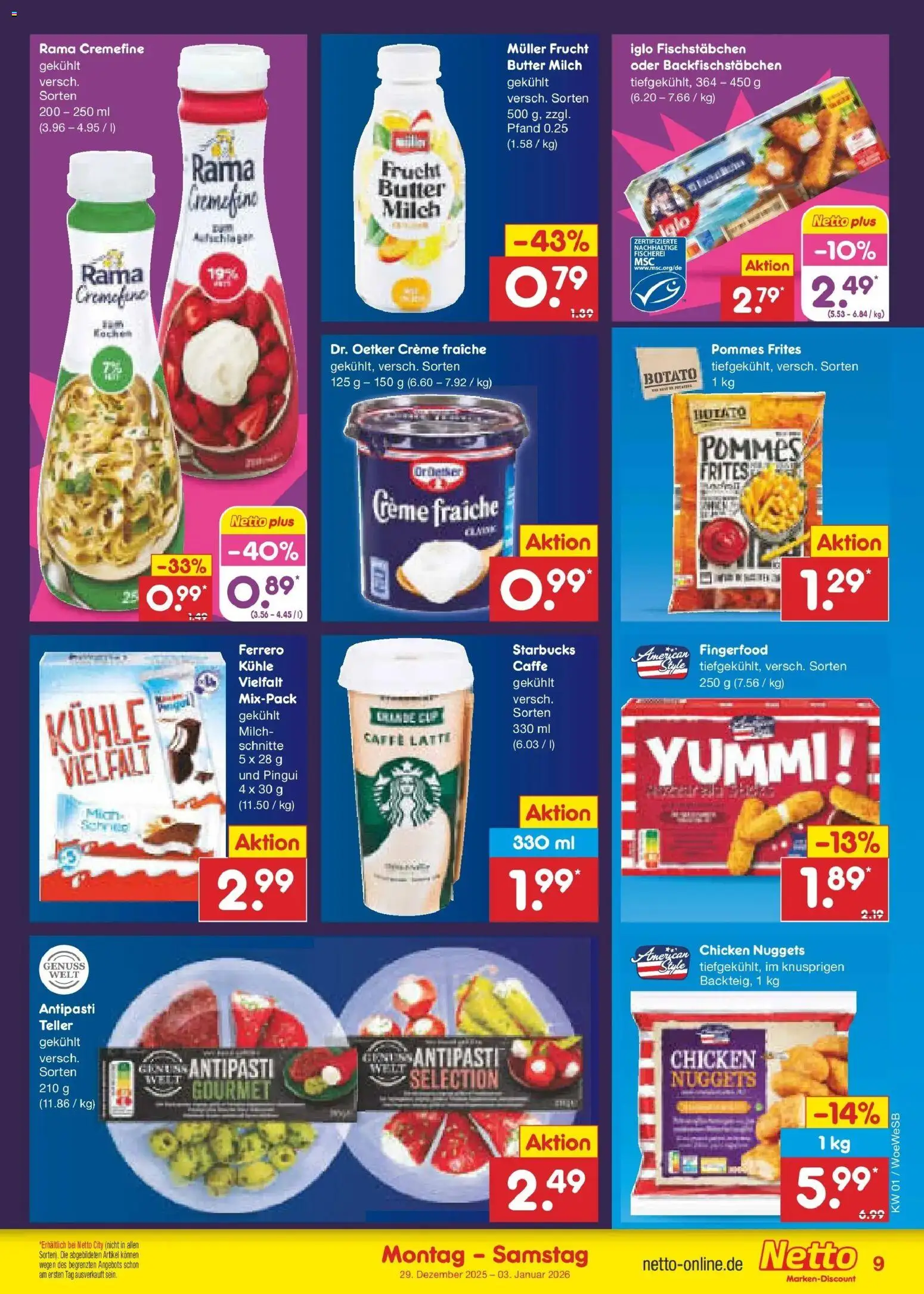 Netto Marken-Discount prospekt Katzweiler	 – gültig ab 28.12.2025 | Seite: 9 | Produkte: Milch, Rama cremefine, Pommes, Pommes frites