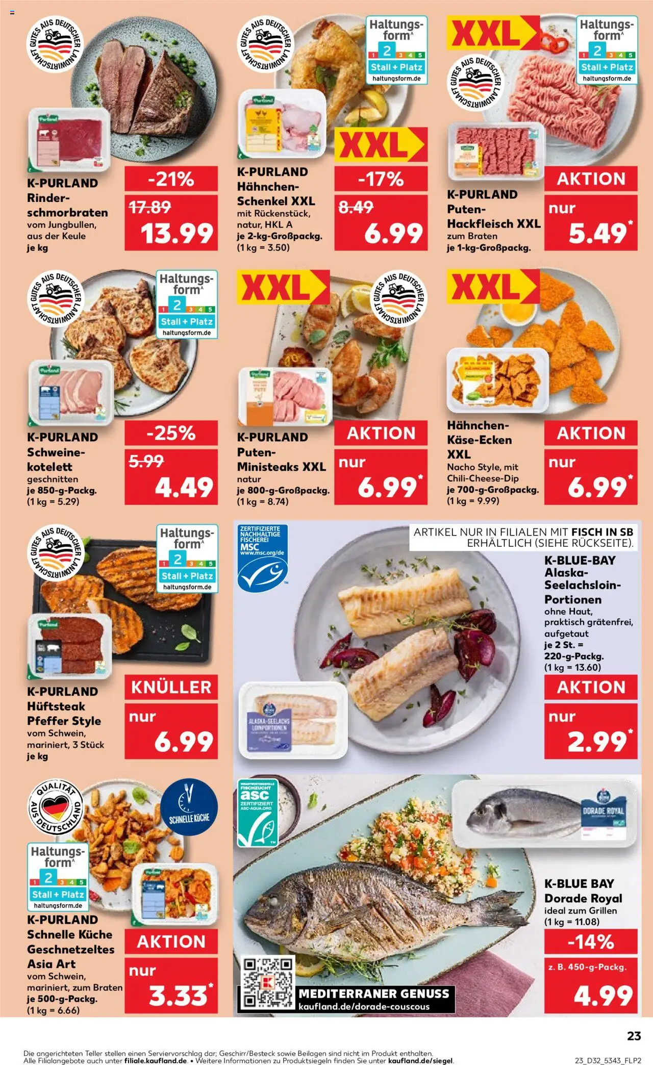Kaufland prospekt Speyer	 - gültig ab dem 07.08.2025 | Seite: 23 | Produkte: Dorade, Küche, Steak, Hackfleisch