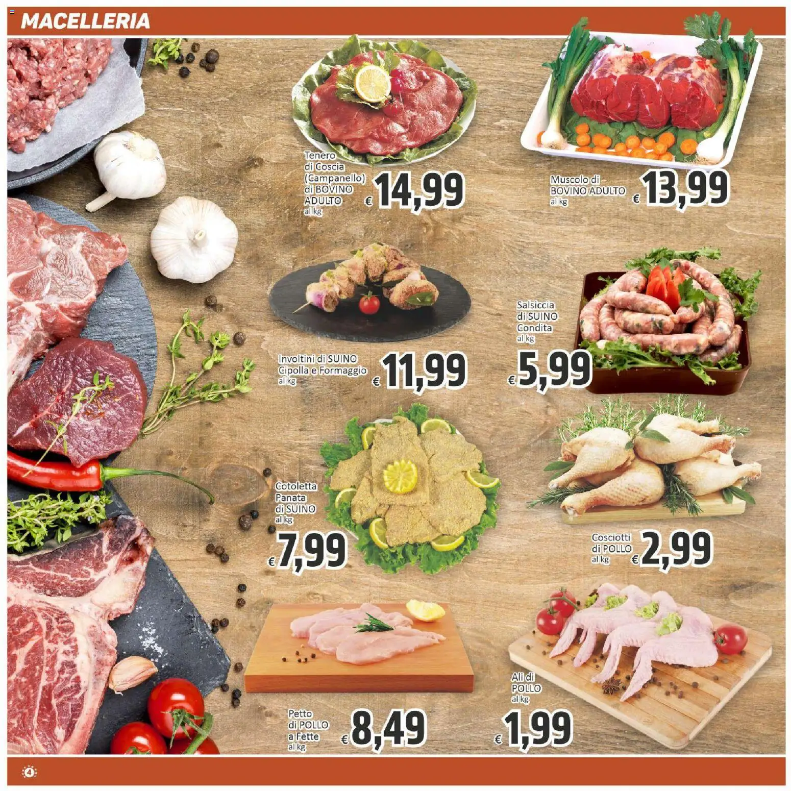 Volantino Paghi Poco del 03.03.2026 | Pagina: 4 | Prodotti: Bovino, Pollo, Formaggio, Salsiccia