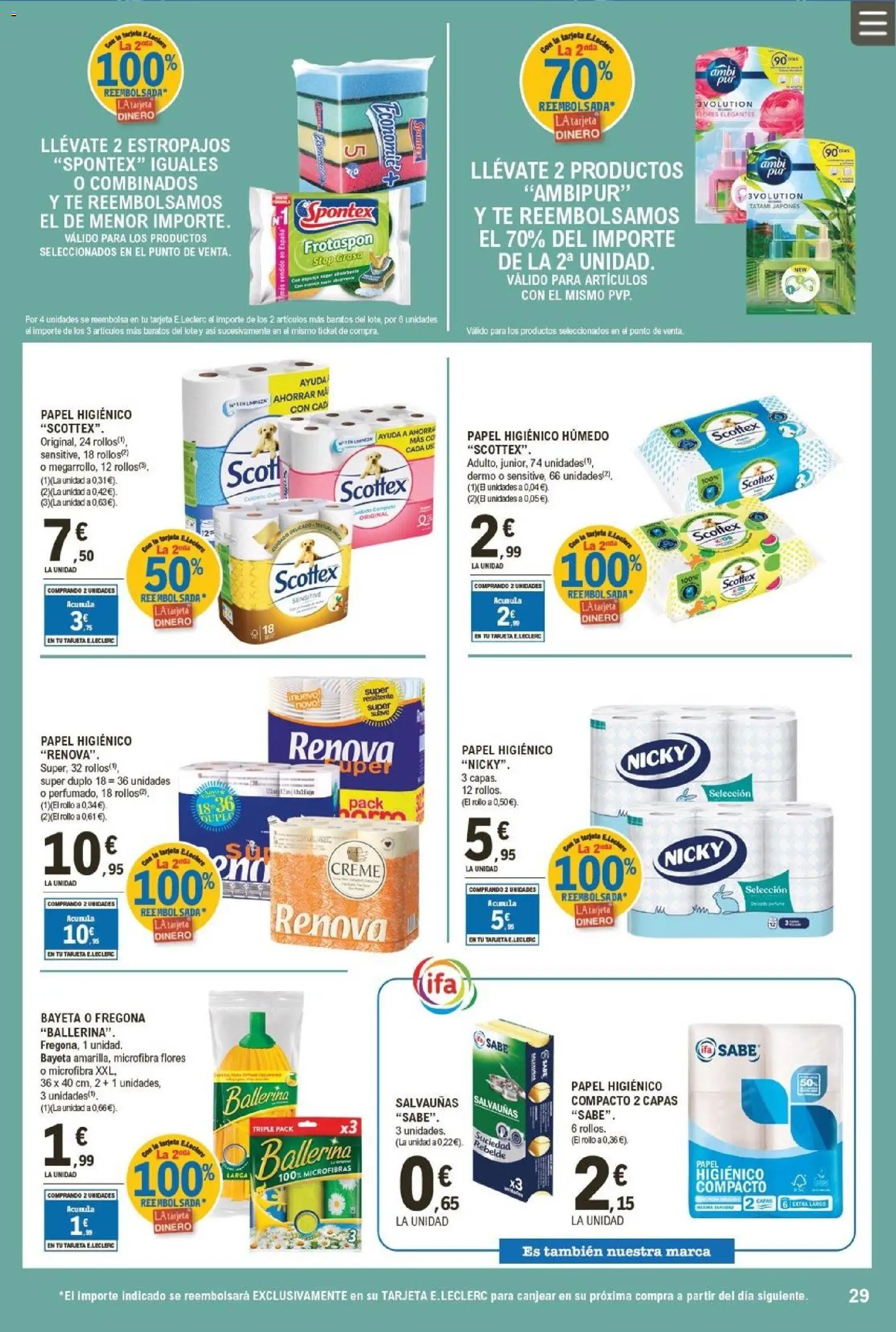 E.Leclerc folleto │ válido desde el 07.01.2026 | Página: 29 | Productos: Esponja, Papel higienico, Té