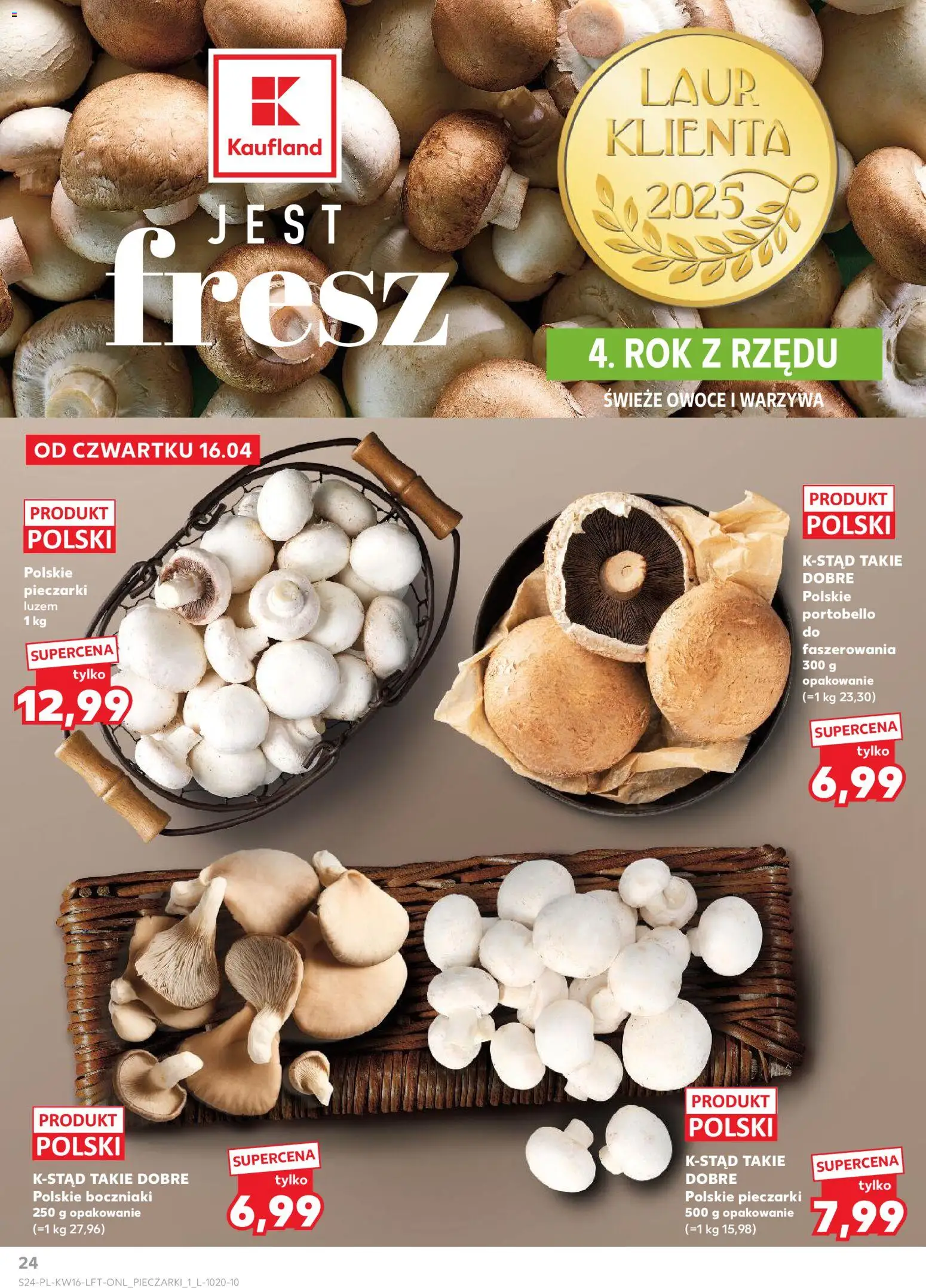 Kaufland gazetka od 16.04.2026 | Strona: 24 | Produkty: Pieczarki, Boczniaki, Warzywa, Owoce