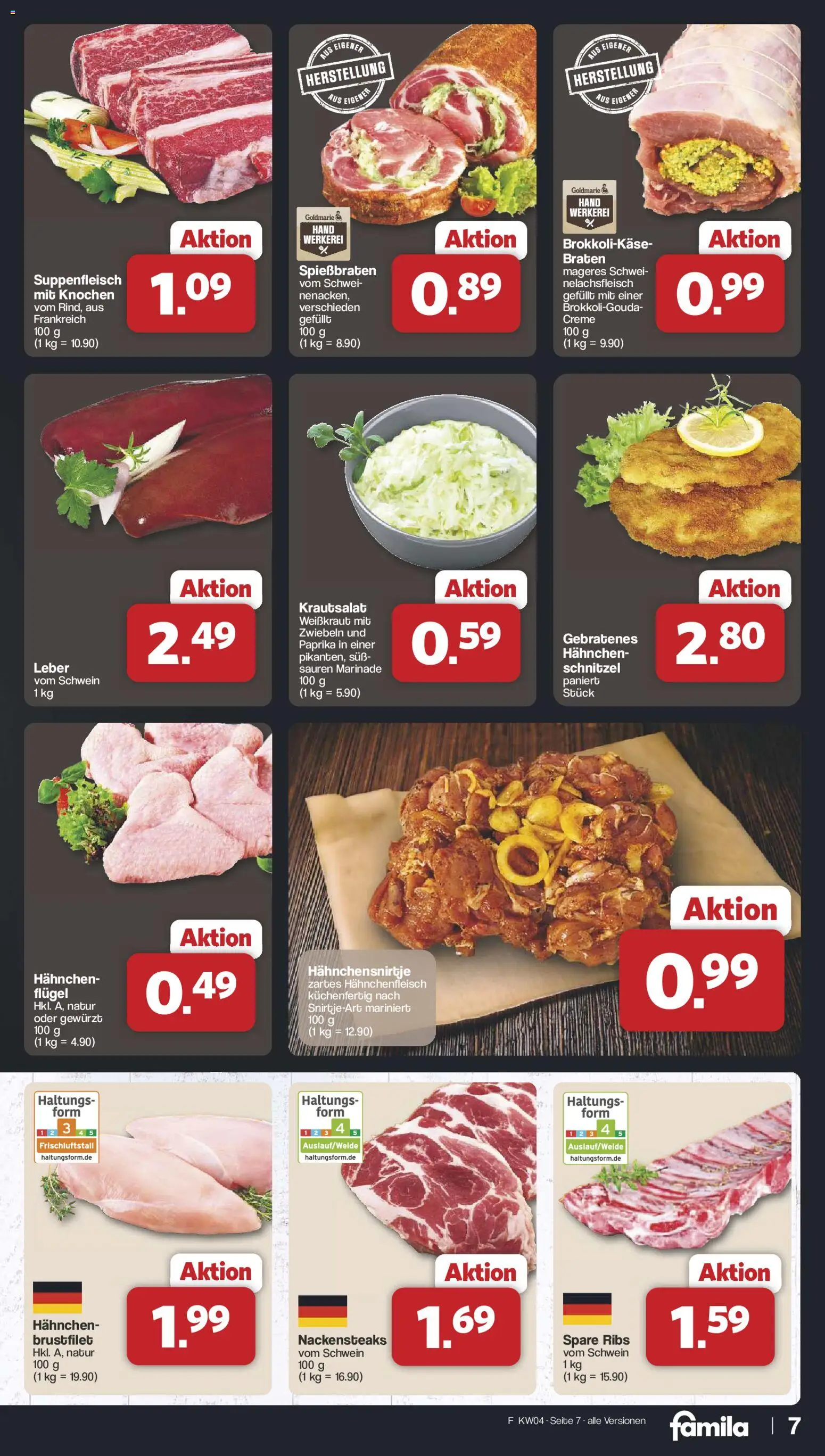 Famila Nordwest Prospekt 	 – gültig ab 19.01.2026 | Seite: 7 | Produkte: Nackensteaks, Schnitzel, Creme, Zwiebeln