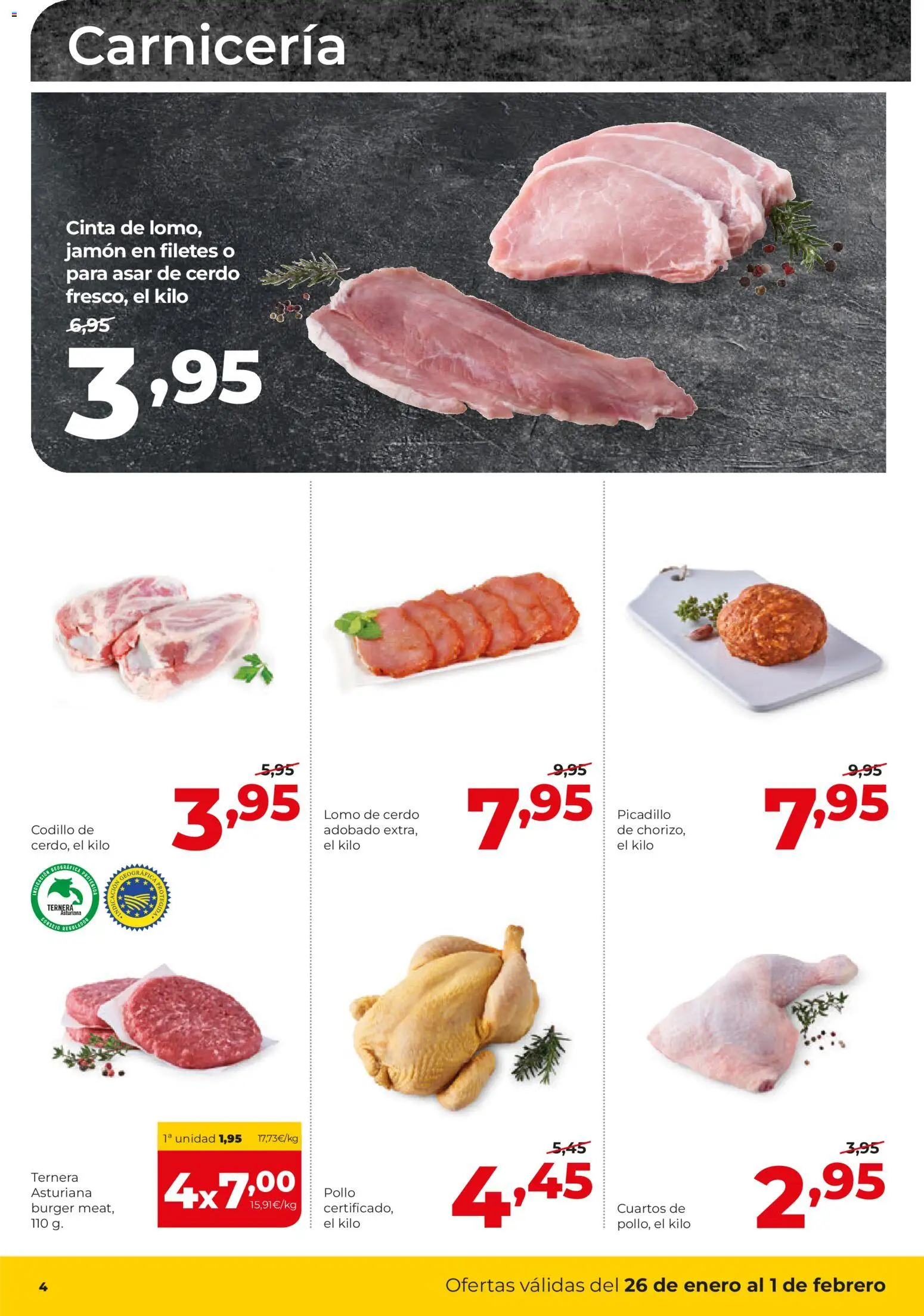 Alimerka folleto Asturias │ válido desde el 26.01.2026 | Página: 4 | Productos: Jamón, Cerdo