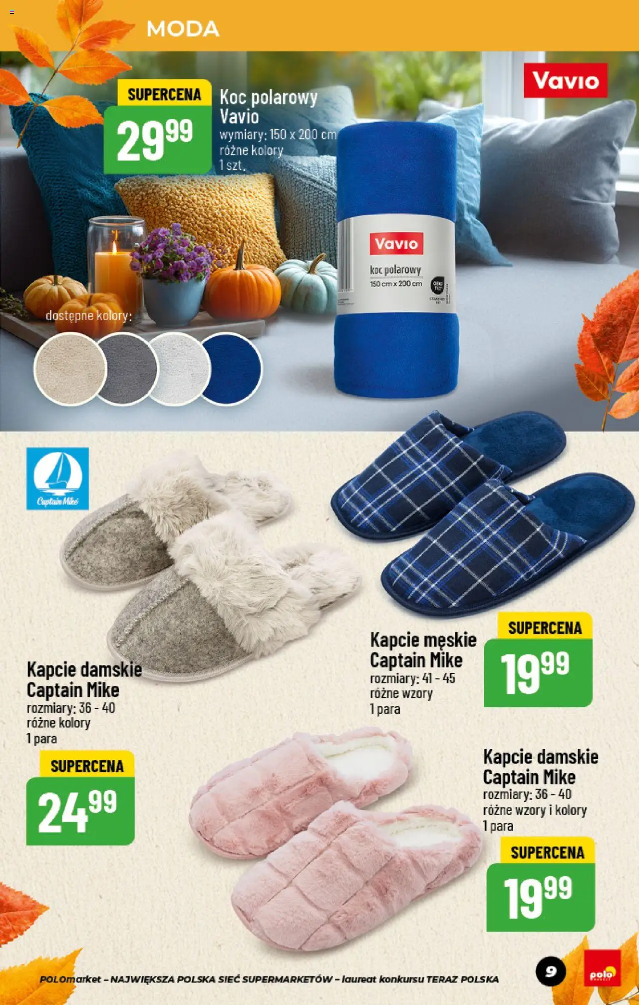 POLOmarket Gazetka - Jesień od 12.09.2025 | Strona: 9 | Produkty: Kapcie, Koc