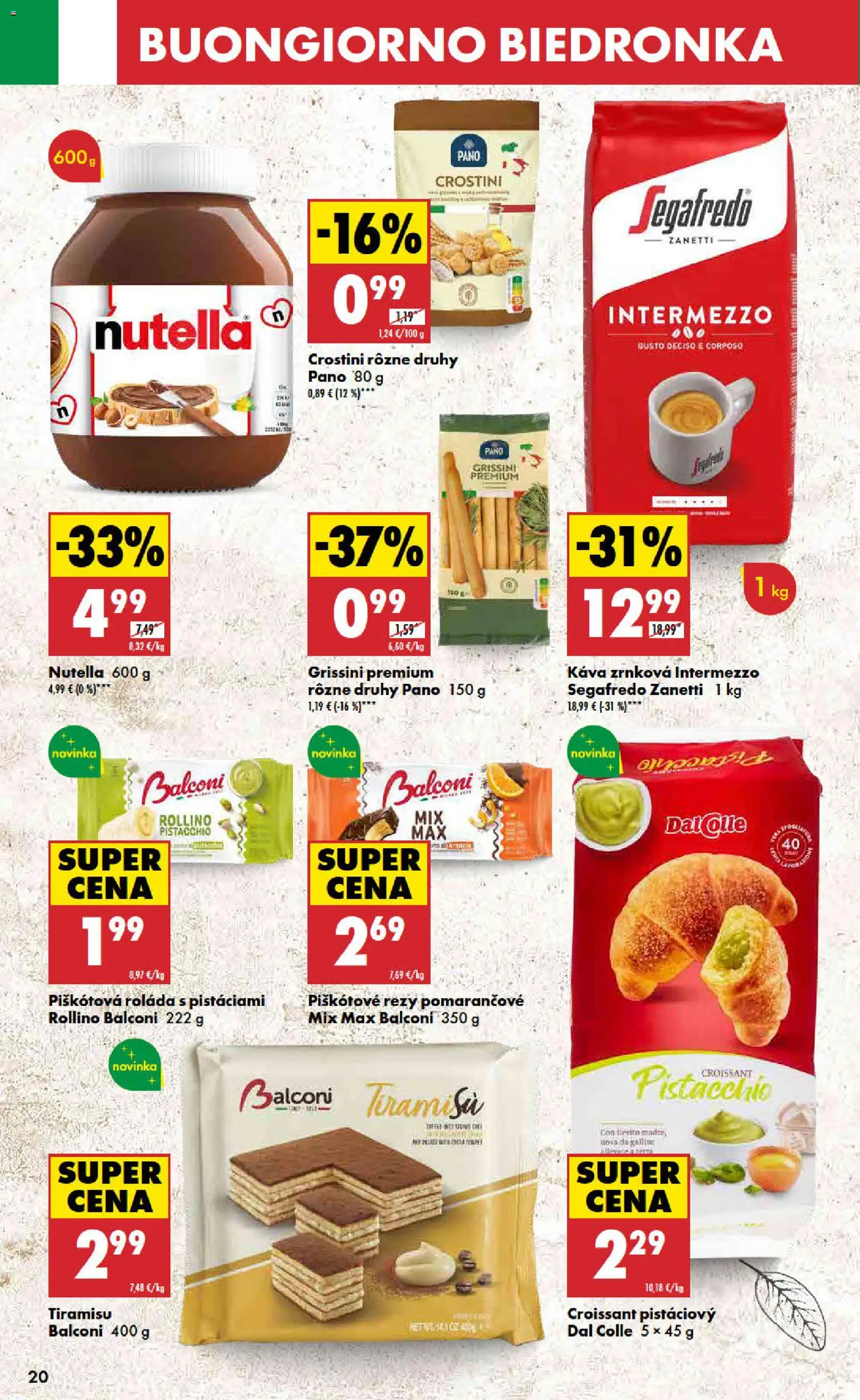 Nové Biedronka akcie – leták je platný od 30.10.2025 | Strana: 20 | Produkty: Káva, Croissant, Nutella
