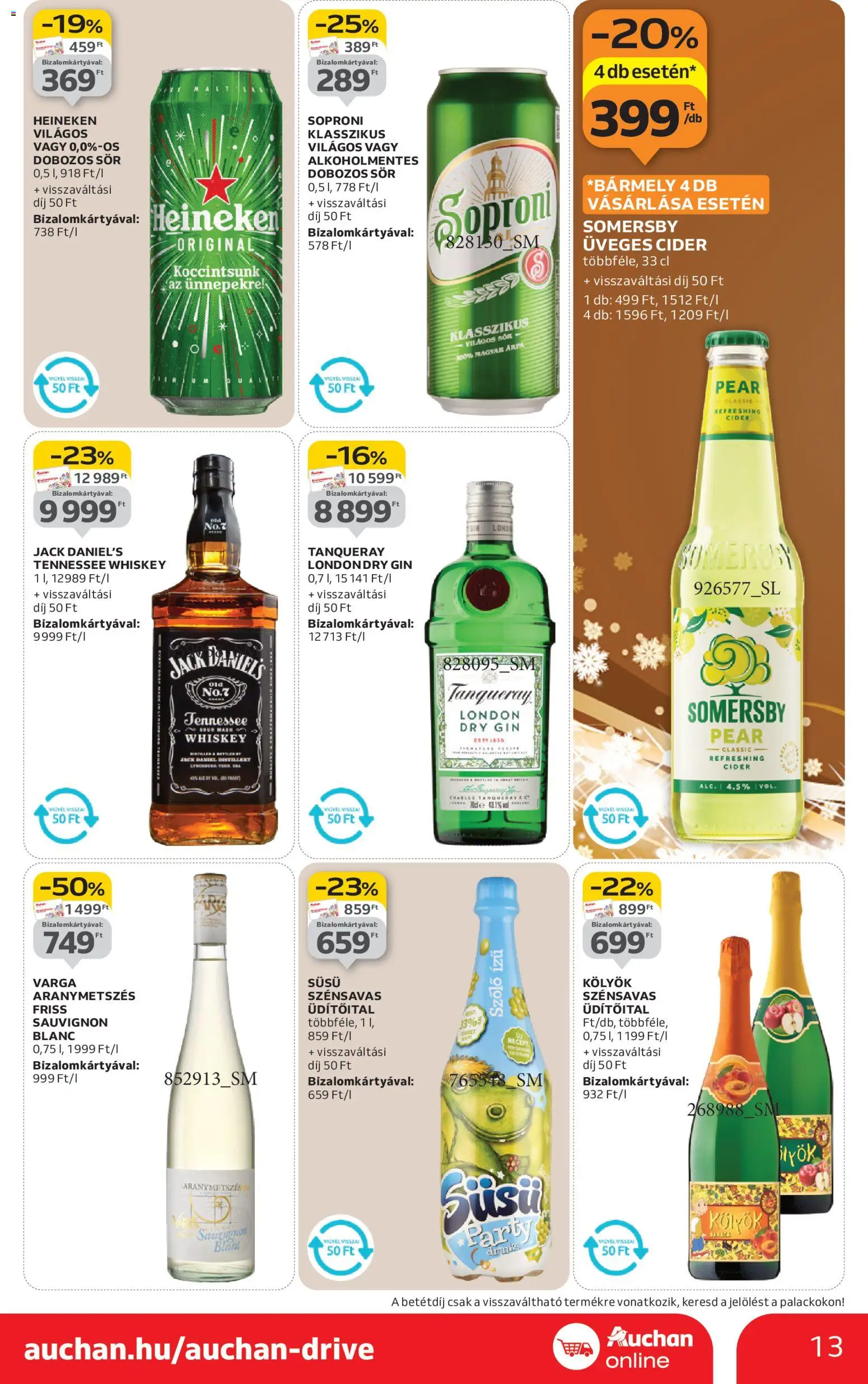 Auchan akciós ujság - amely érvényes a következő dátumtól: 11.12.2025 | Oldal: 13 | Termékek: Whiskey, Heineken, Cider, Dobozos sör