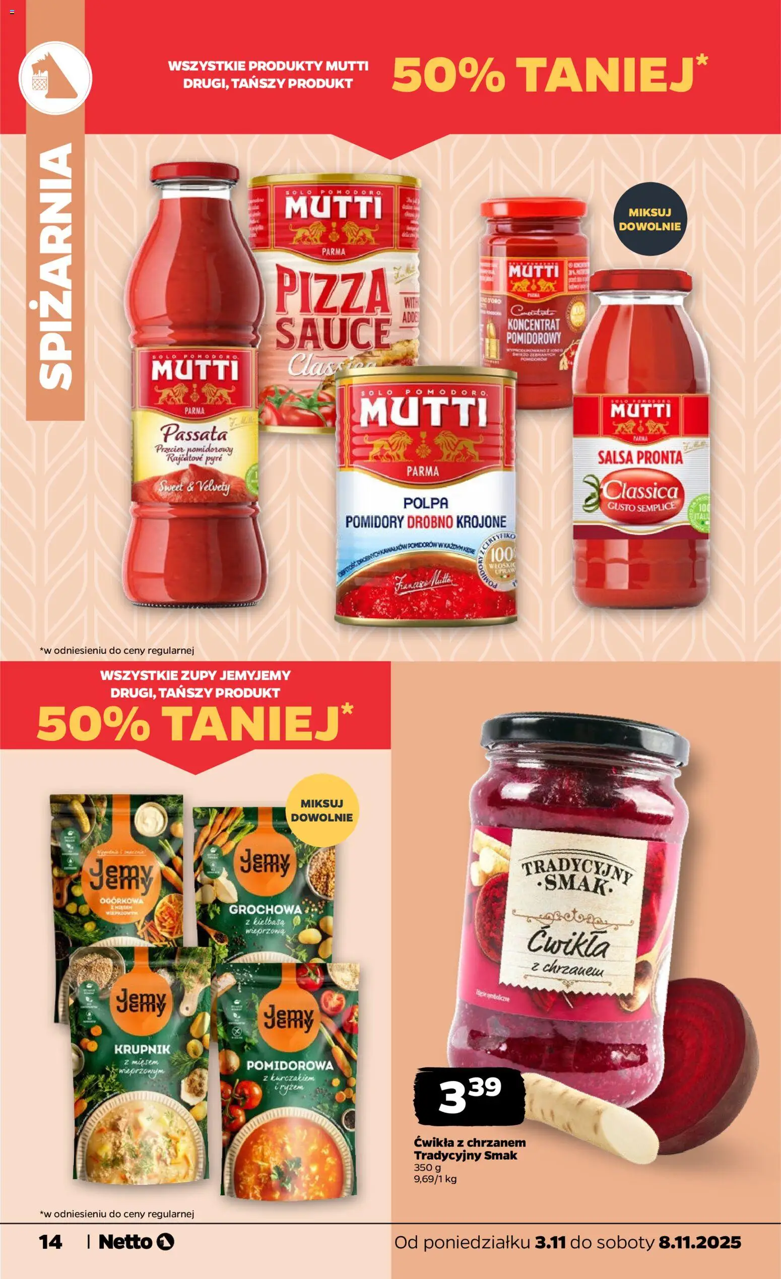 Netto gazetka - Spożywcza od 02.11.2025 | Strona: 14 | Produkty: Kiełbasa, Koncentrat pomidorowy, Pizza, Pomidory
