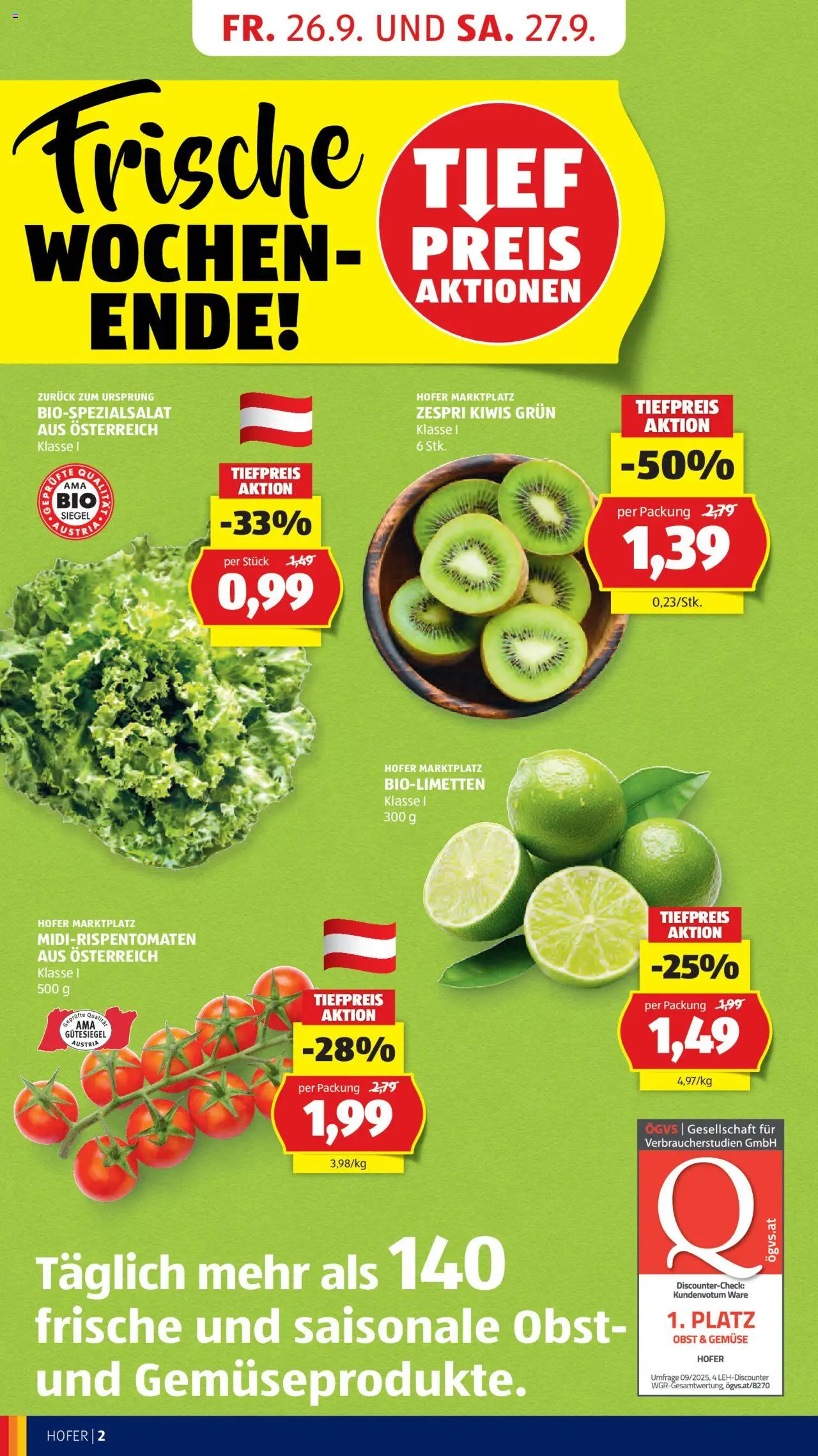 Hofer Flugblatt gültig ab 26.09.2025 | Seite: 4 | Produkte: Gemüse, Obst