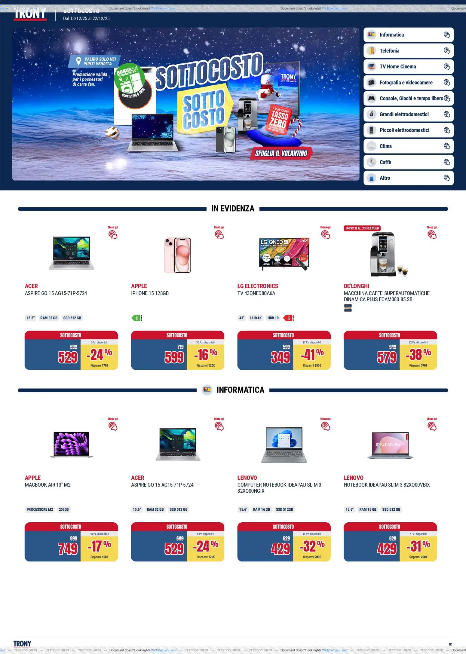 Volantino Trony del 13.12.2025 | Pagina: 1 | Prodotti: Notebook, Iphone, TV, Macbook