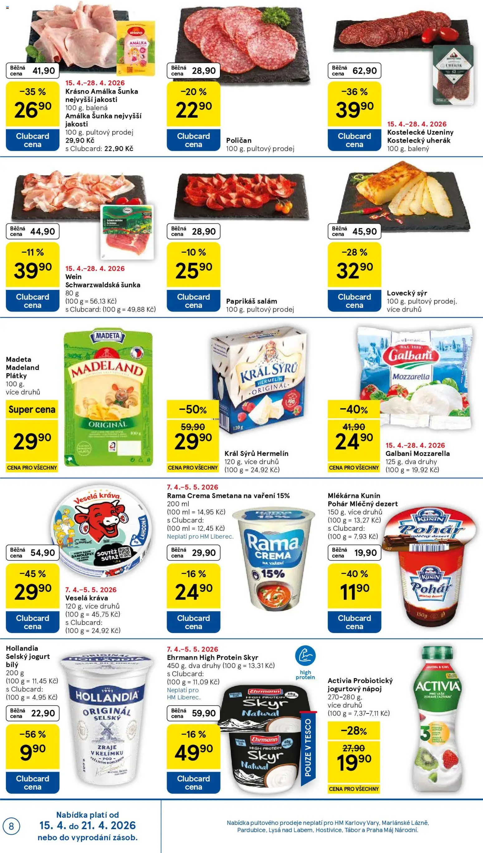 Tesco leták - Hypermarket od 15.04.2026 | Strana: 8 | Produkty: Sýr, Smetana, Rama, Uzeniny