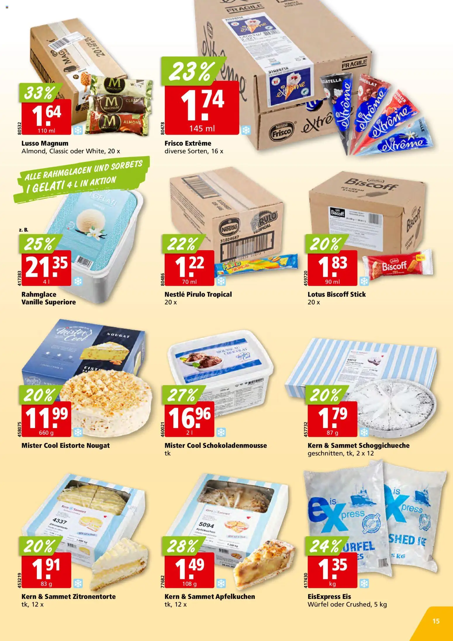 Aligro aktionen Schlieren, Gossau SG, Frauenfeld, Rapperswil-Jona, Sargans, Bern – gültig ab 04.05.2026 | Seite: 15 | Produkte: En Kommode, Eis