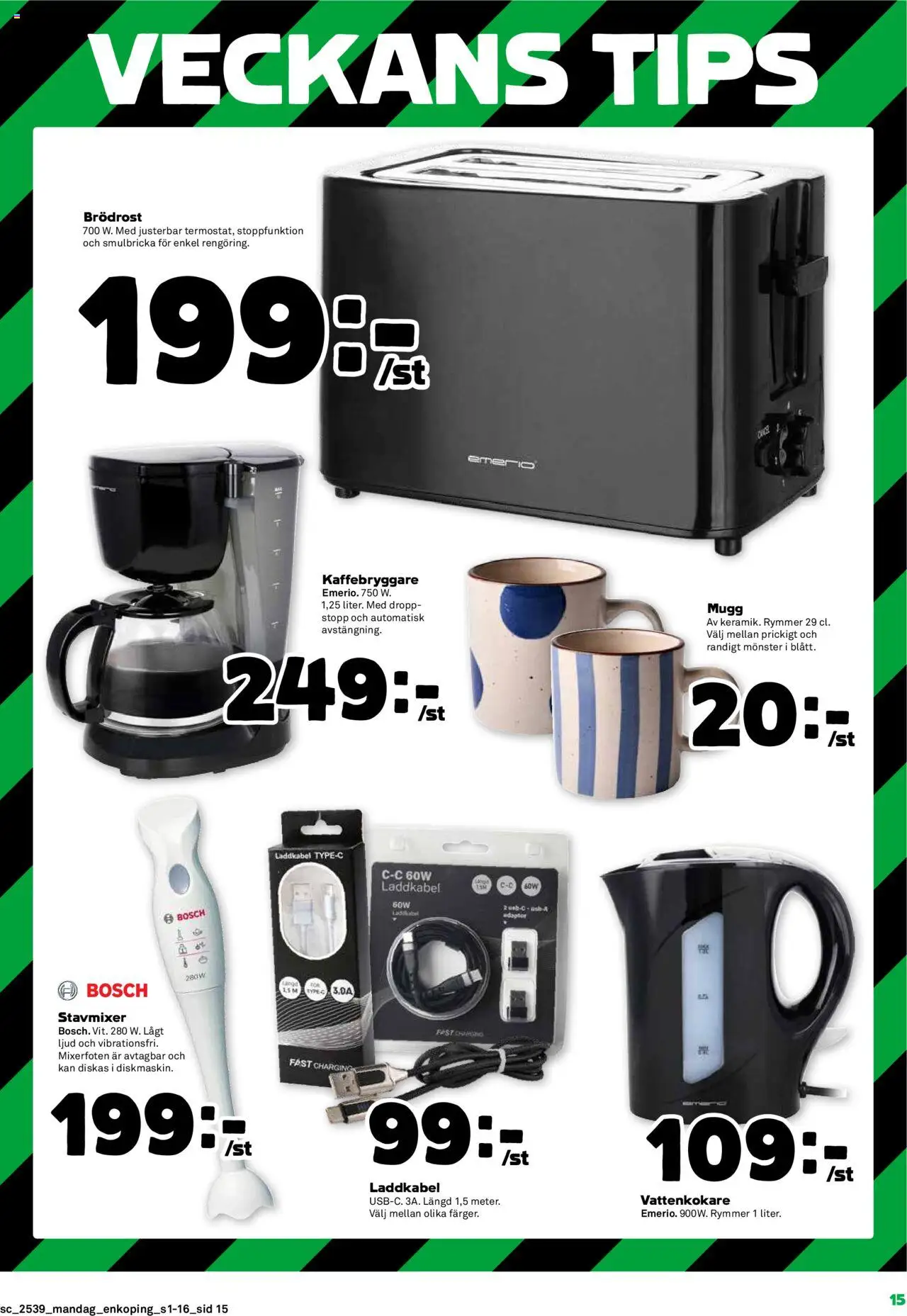 Stora Coop reklamblad aktuell från 22.09.2025 | Sida: 15 | Produkter: Kaffebryggare, Vattenkokare, Brödrost, Stavmixer