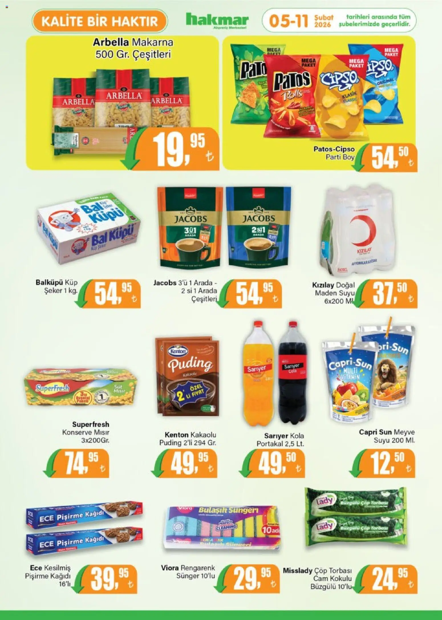 Hakmar Katalog - 05.02.2026 tarihinden itibaren geçerlidir | Sayfa: 3 | Ürünler: Çöp torbası, Portakal, Makarna, Meyve