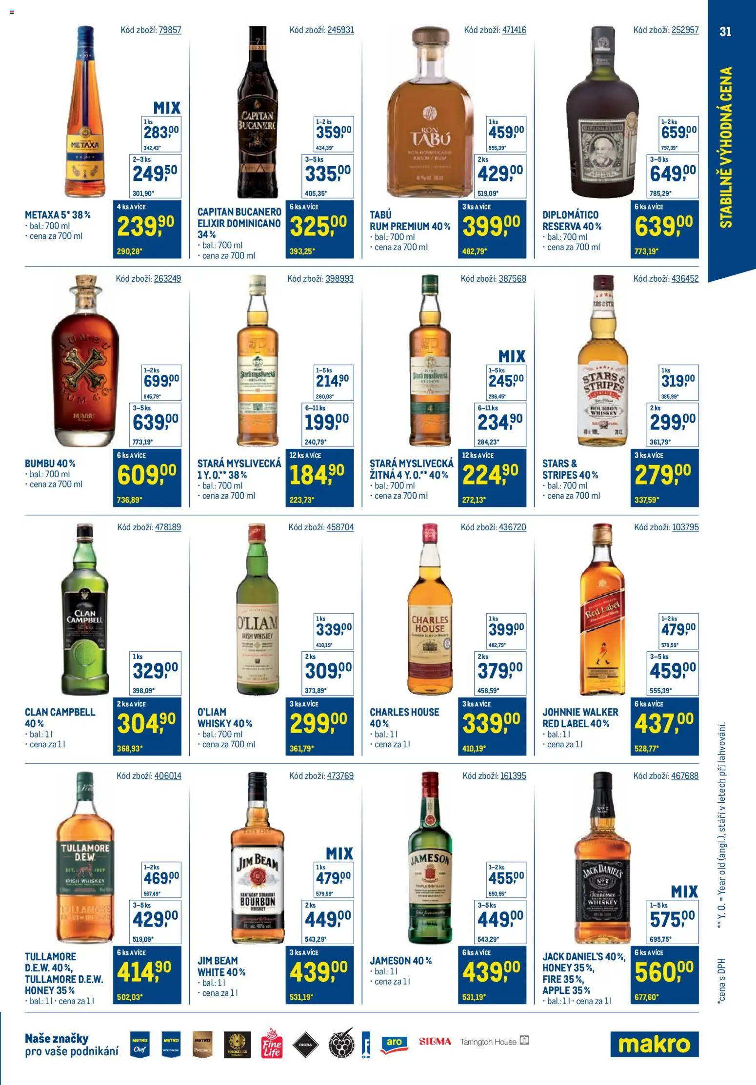 Makro leták - Stabilně výhodná cena – gastronomie od 24.09.2025 | Strana: 31 | Produkty: Bourbon, Diplomatico rum, Metaxa, Stará myslivecká