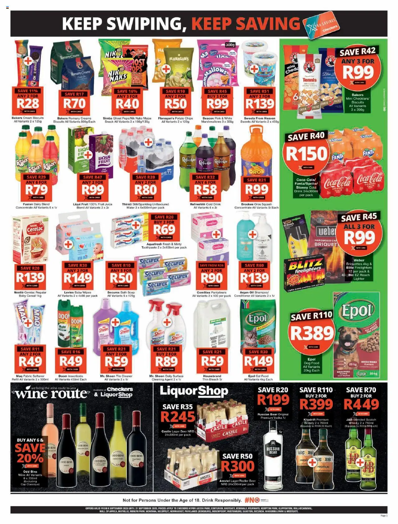 New Checkers catalogue – valid from 08.09.2025 | Page: 3 | Products: Fanta, Chips, Fruit, Dairy blend