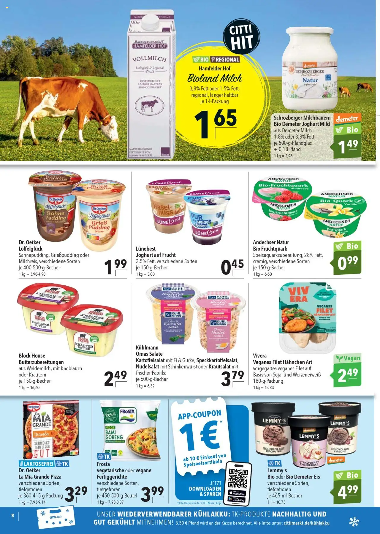 CITTI Markt Prospekt 	 - gültig ab dem 23.07.2025 | Seite: 8 | Produkte: Joghurt, Fertiggerichte, Sahne, Eis