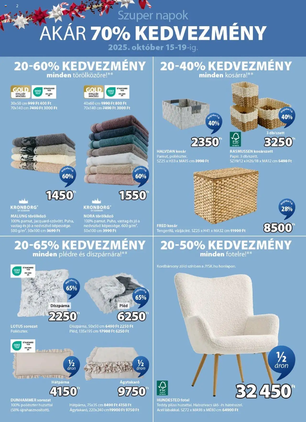 JYSK akciós ujság - amely érvényes a következő dátumtól: 15.10.2025 | Oldal: 2 | Termékek: Plüss, Pléd, Ágytakaró, Díszpárna