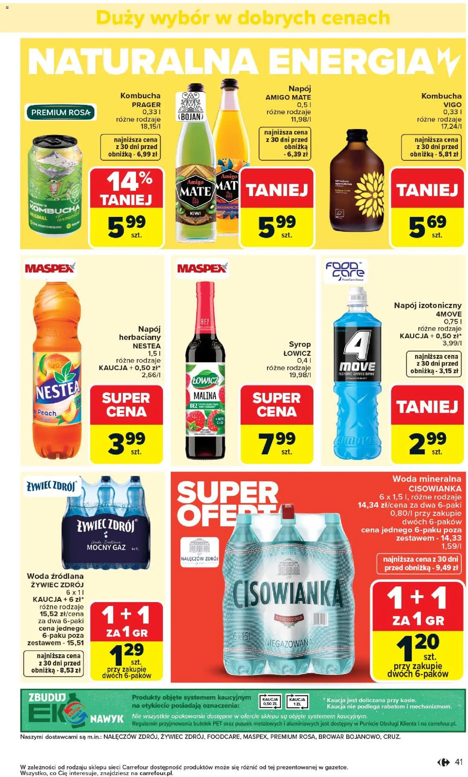 Carrefour gazetka od 07.04.2026 | Strona: 43 | Produkty: Syrop, Woda źródlana, Kombucha, Kiwi