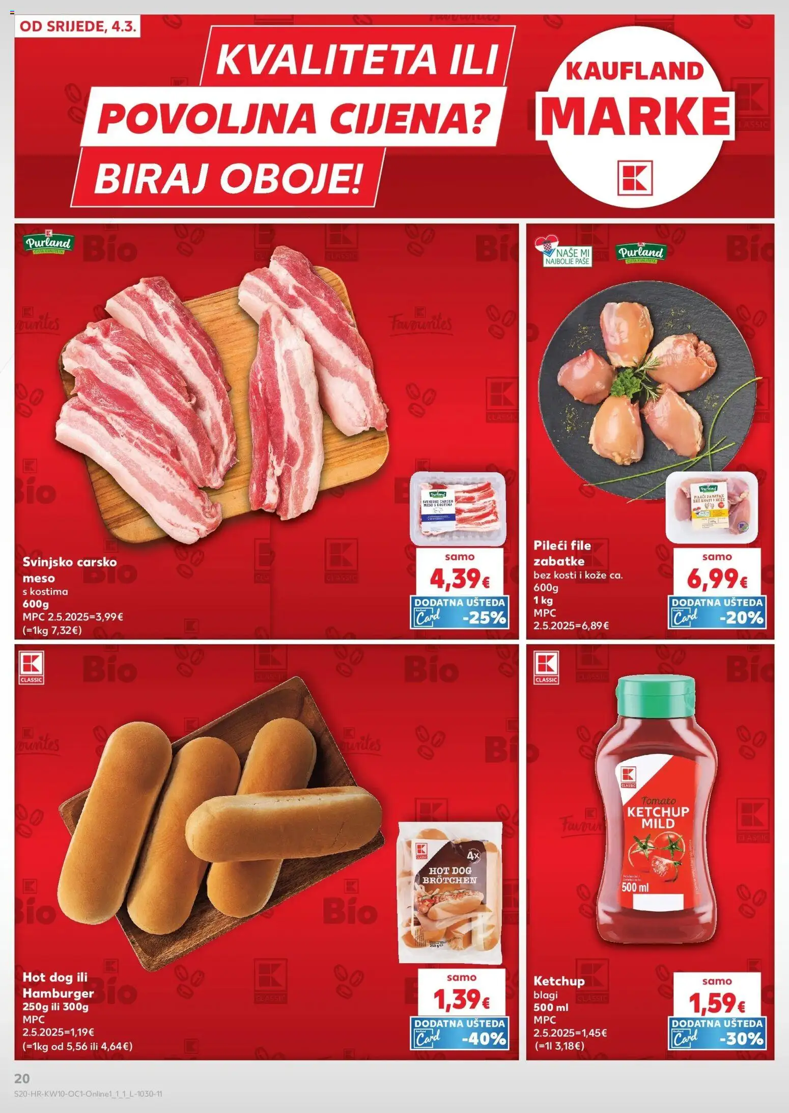 Kaufland katalog | vrijedi od 04.03.2026 | Stranica: 20 | Proizvodi: Carsko meso, Pileći file, Meso, Hamburger