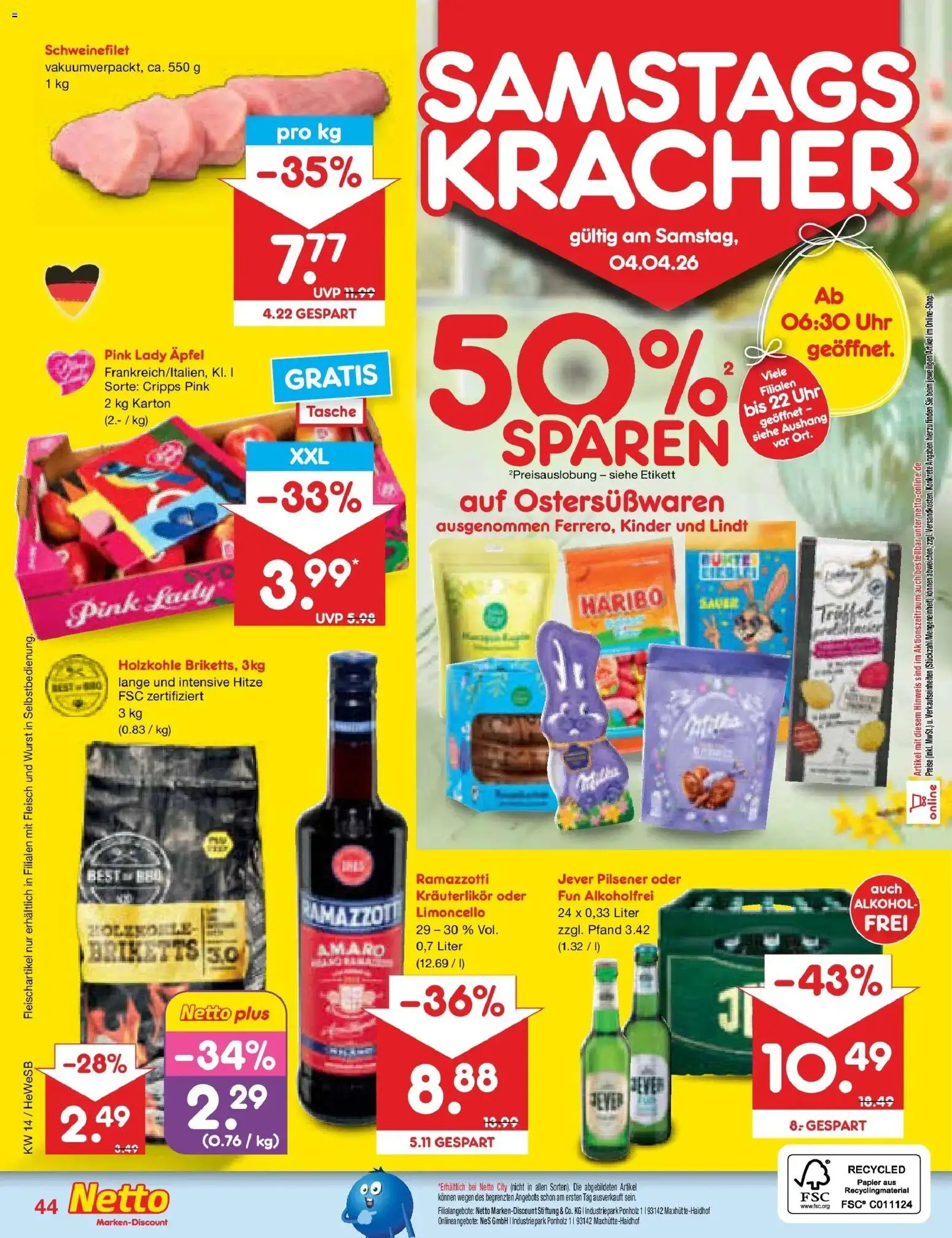 Netto Marken-Discount Prospekt Hamburg	 – gültig ab 30.03.2026 | Seite: 52 | Produkte: Limoncello, Lindt, Fleisch, Ramazzotti