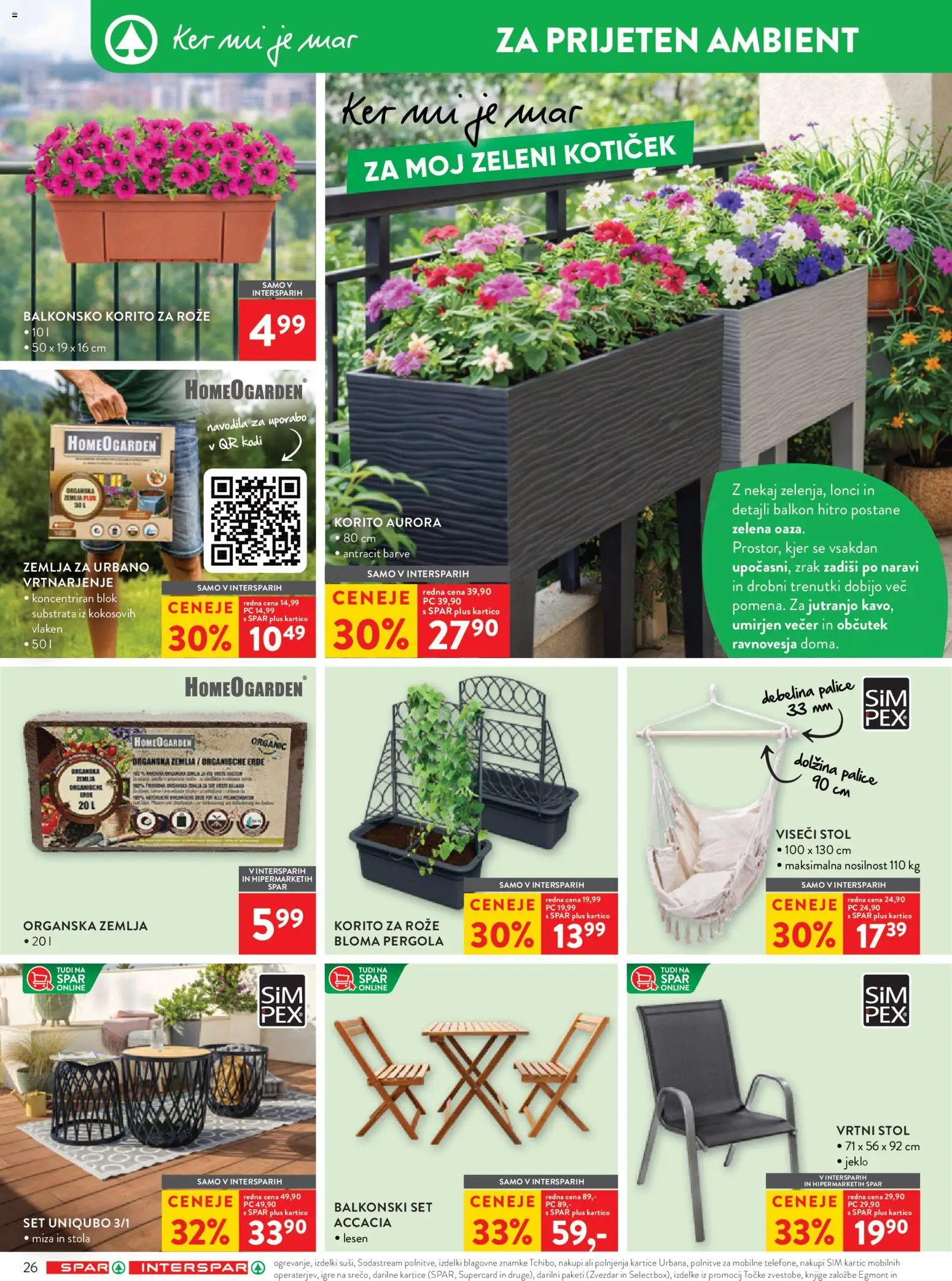 Novi Spar katalog ponudbe – veljaven od 22.04.2026 | Stran: 34 | Izdelki: Balkonski set, Žemlja, Stol, Zelena
