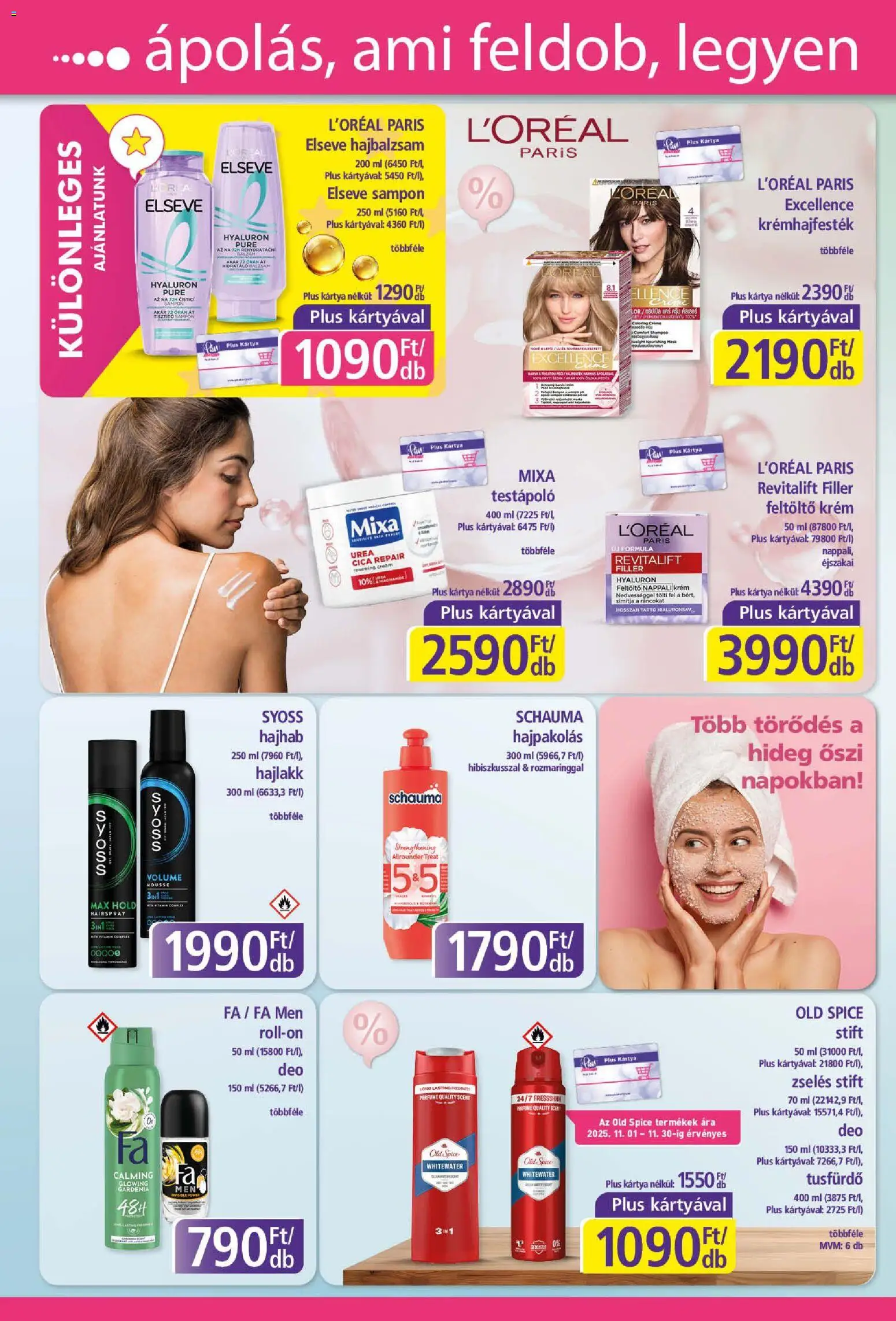 Plus Market akciós ujság - amely érvényes a következő dátumtól: 20.11.2025 | Oldal: 4 | Termékek: Old spice, Stift, Sampon, Hajlakk