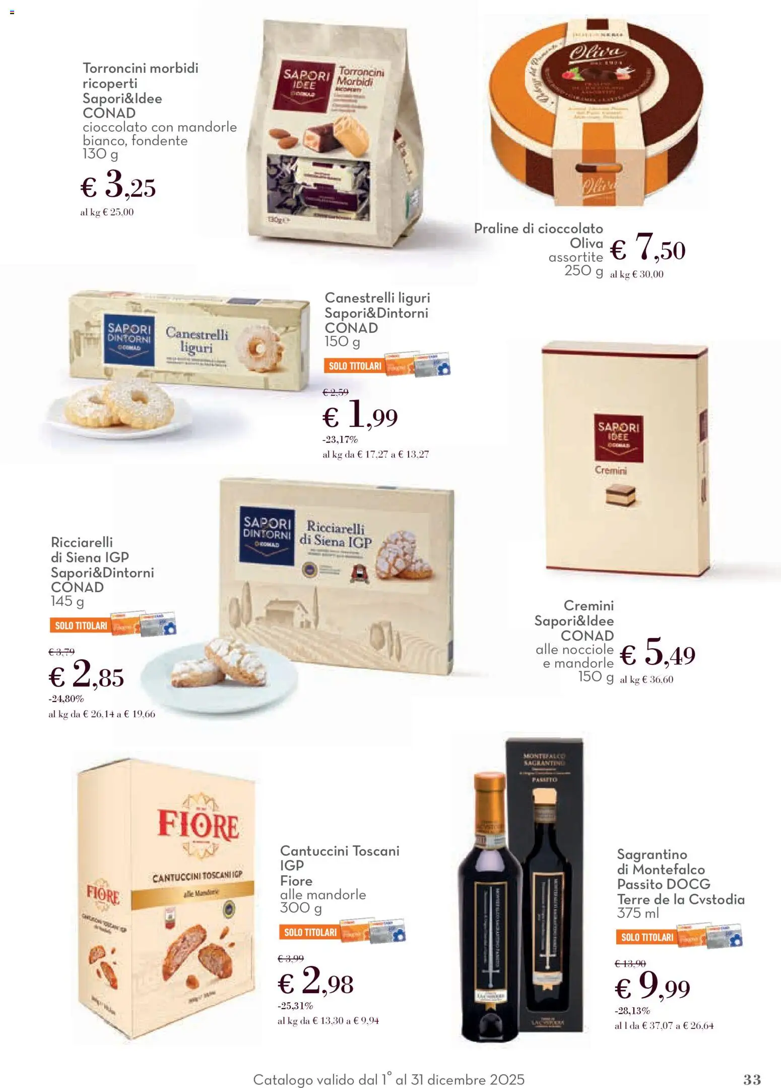 Volantino Conad del 01.12.2025 | Pagina: 33 | Prodotti: Cioccolato, Mandorle, Torroncini, Canestrelli