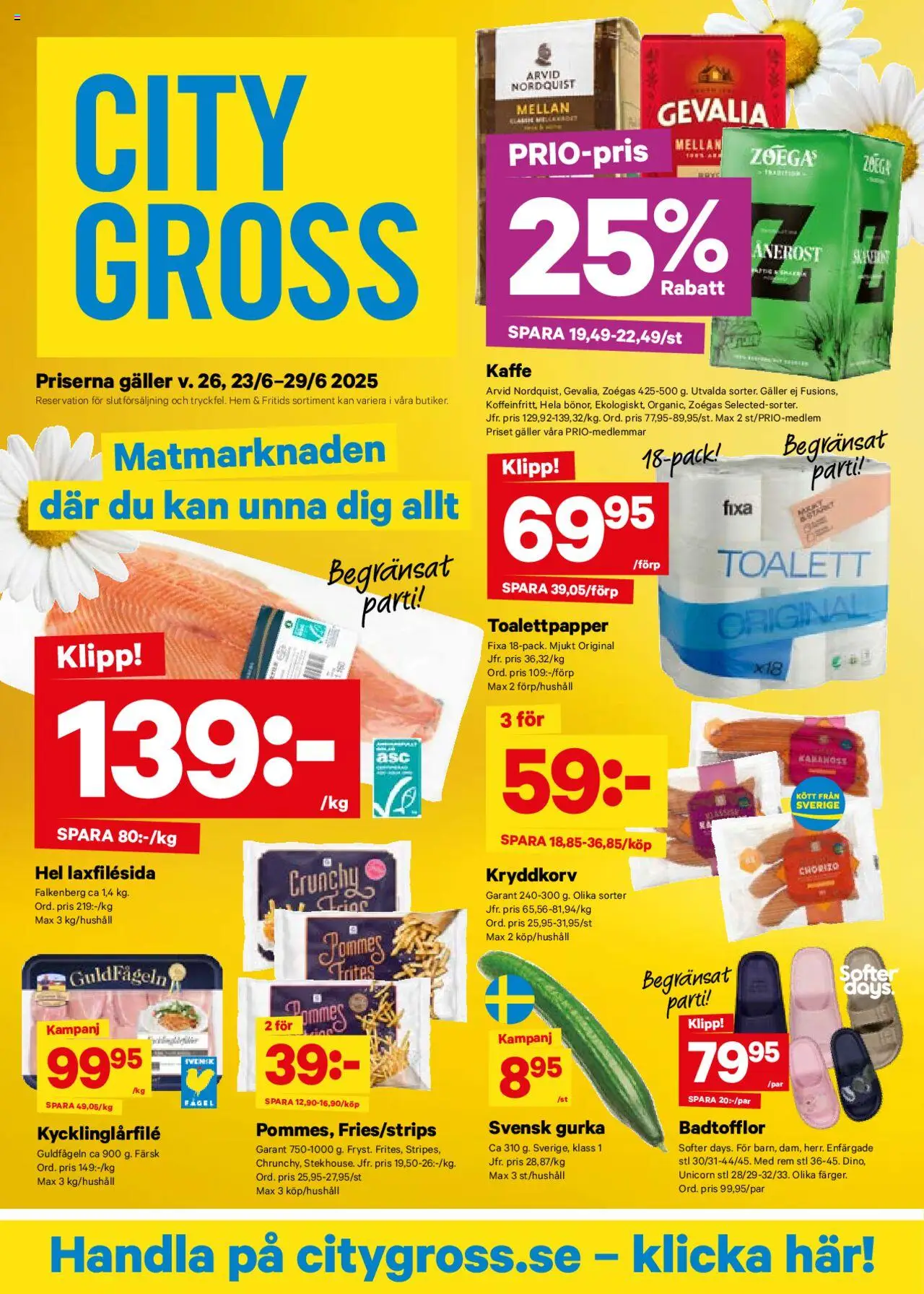 City Gross reklamblad aktuell från 23.06.2025 | Sida: 1 | Produkter: Galler, Toalett, Chorizo, Gurka