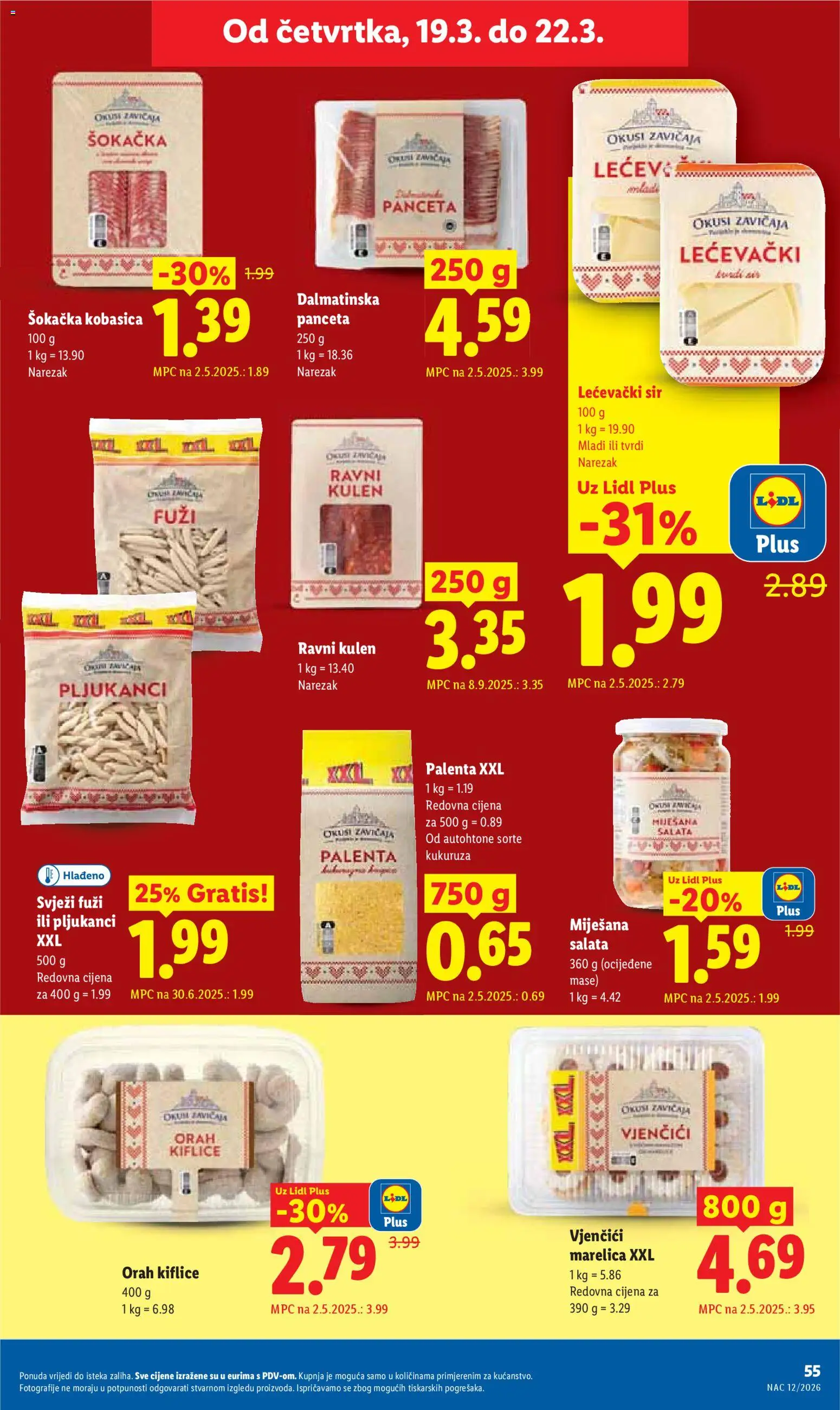Lidl katalog | vrijedi od 16.03.2026 | Stranica: 55 | Proizvodi: Kiflice, Palenta, Kulen, Pasta