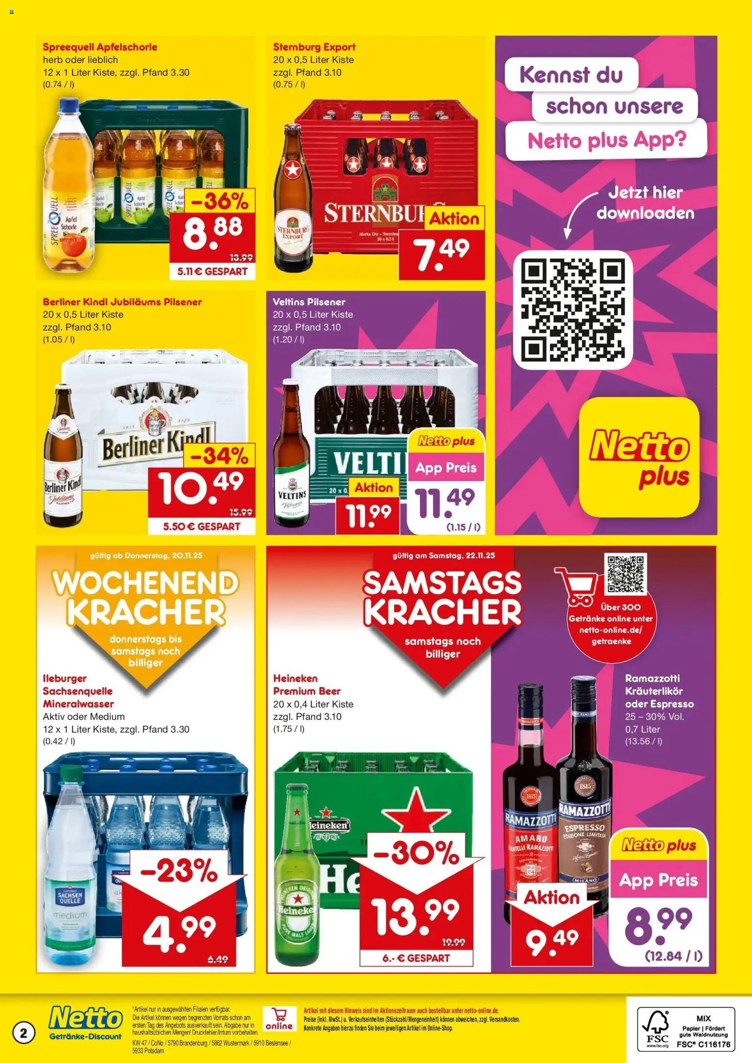 Netto Marken-Discount prospekt Brandenburg An Der Havel	 – gültig ab 17.11.2025 | Seite: 2 | Produkte: Äpfel, Mineralwasser, Ramazzotti, Veltins